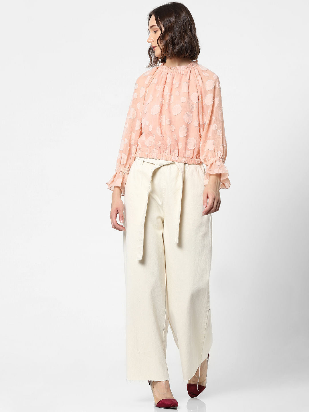 Pink Ruffled Polka Dot Top