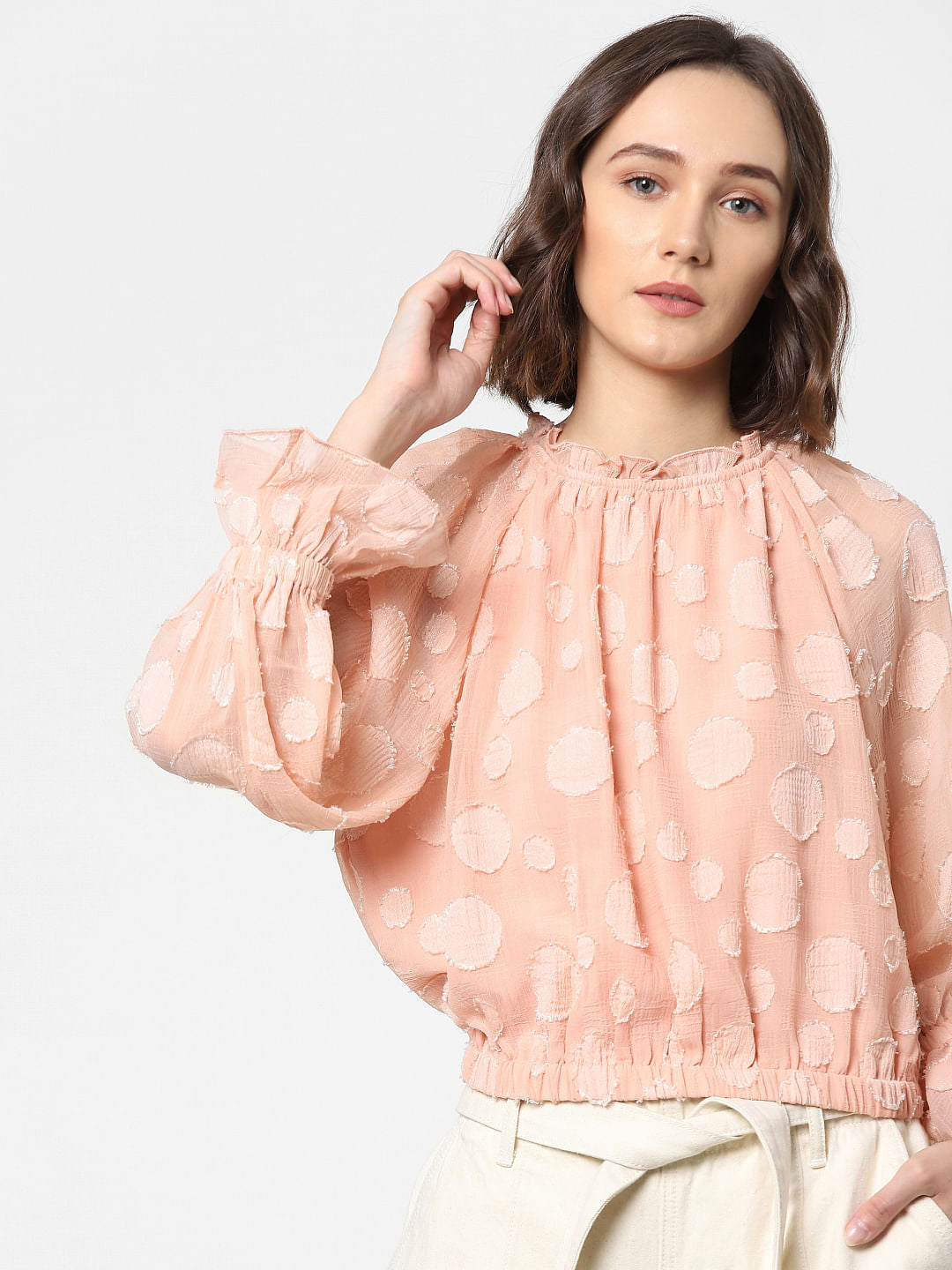 Pink Ruffled Polka Dot Top