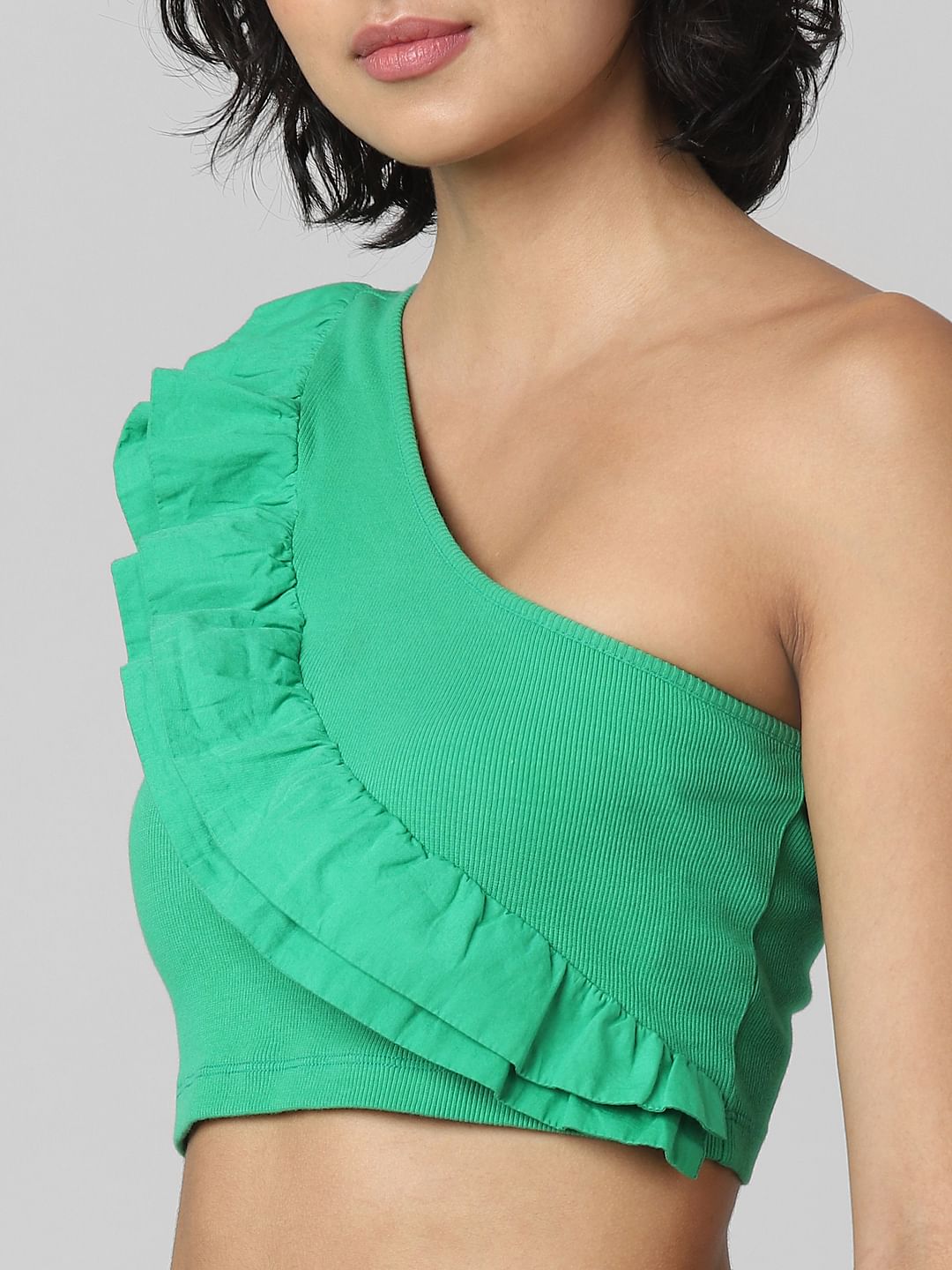 Green One Shoulder Crop Top