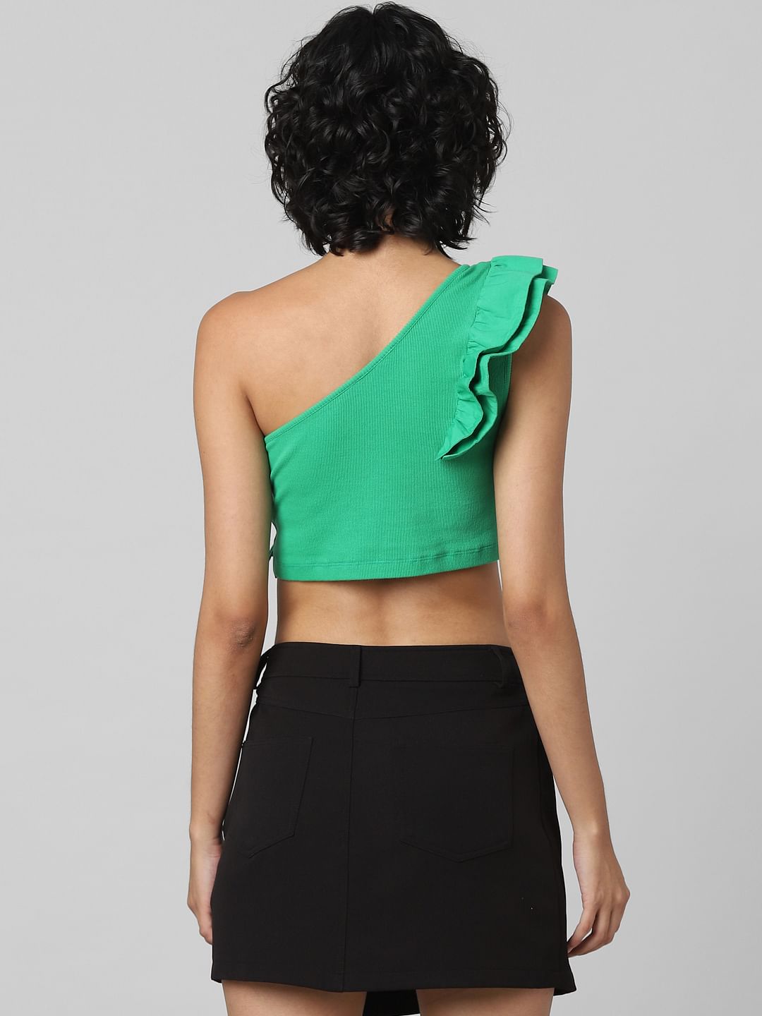 Green One Shoulder Crop Top
