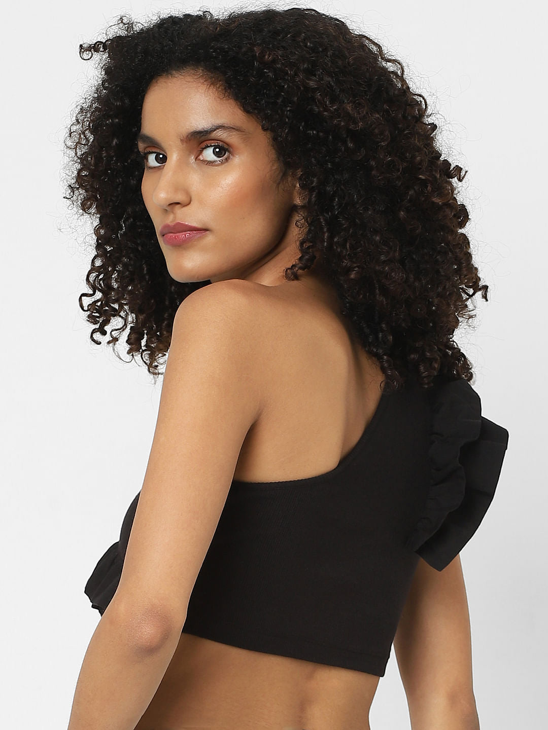Black One-Shoulder Crop Top