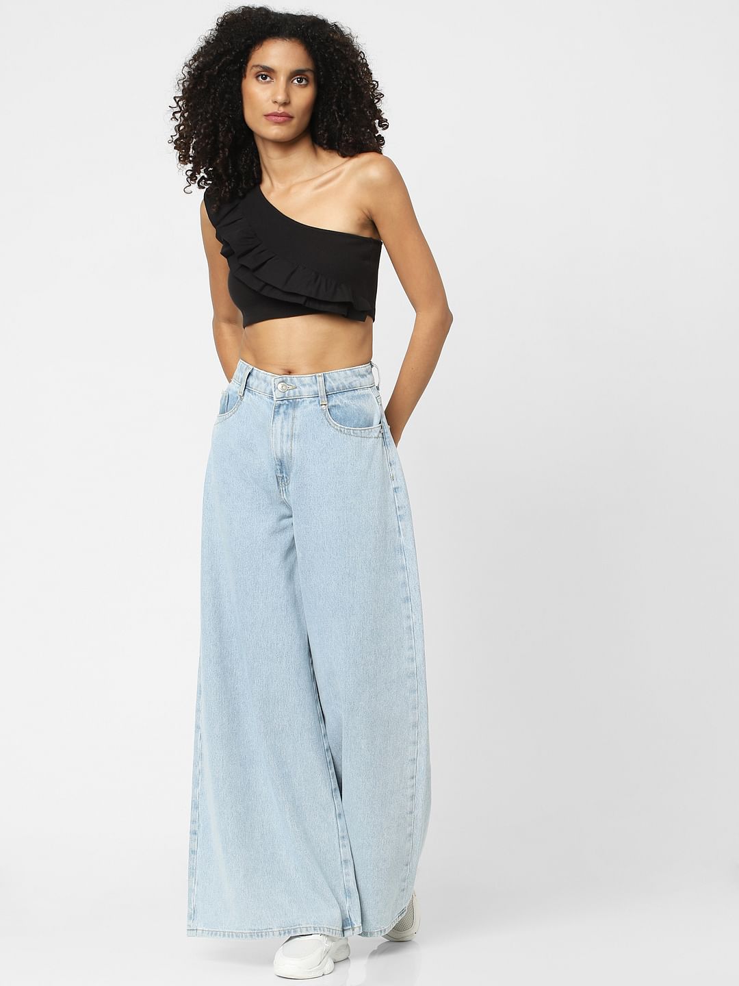 Black One-Shoulder Crop Top