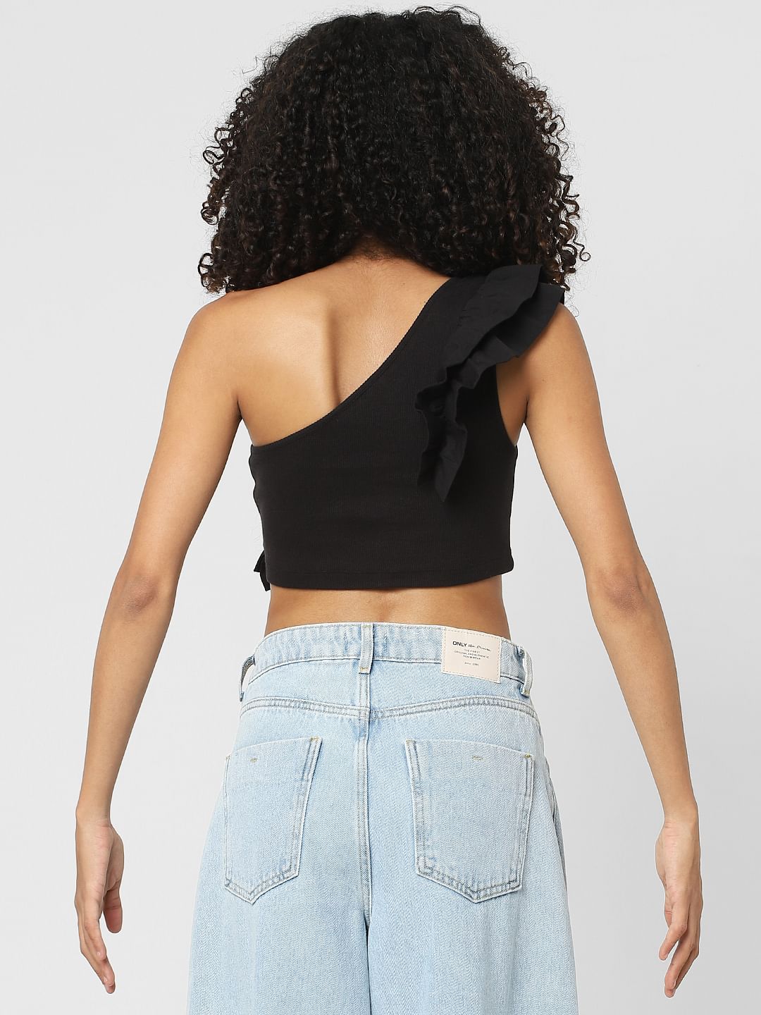 Black One-Shoulder Crop Top