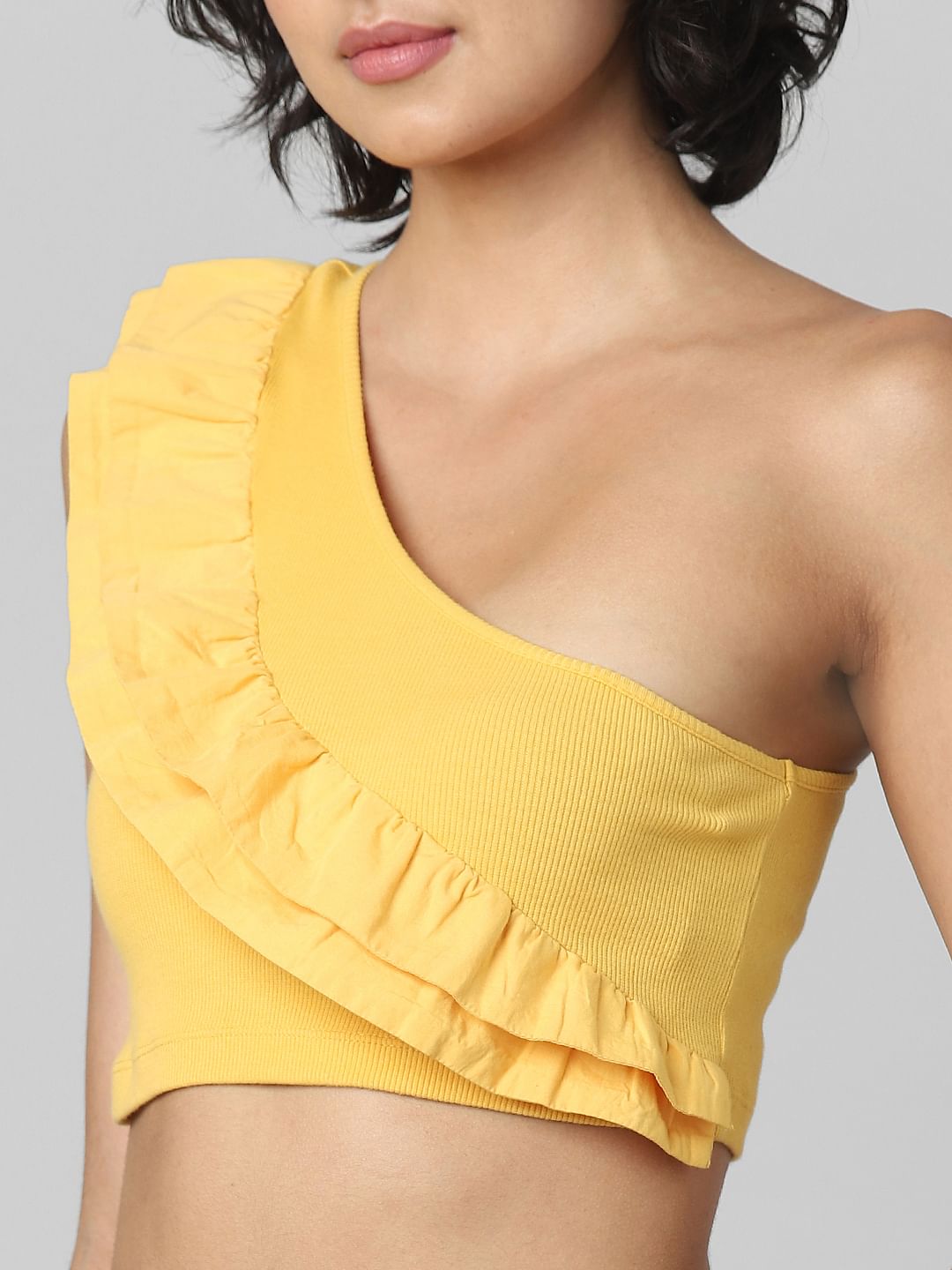 Yellow One Shoulder Crop Top
