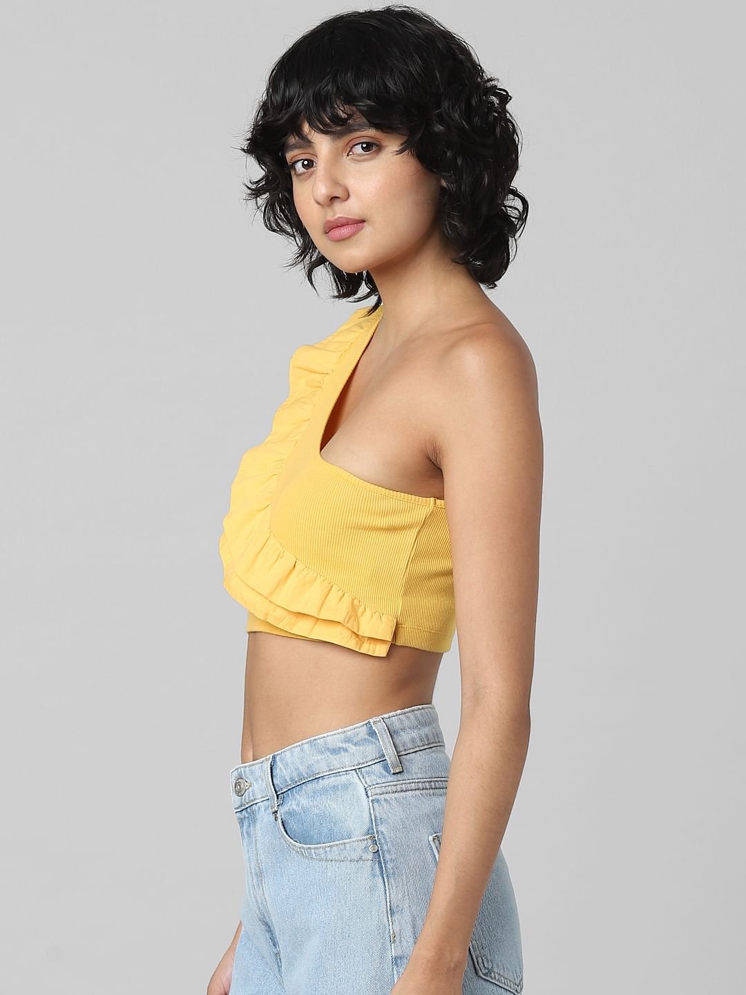 Yellow One Shoulder Crop Top
