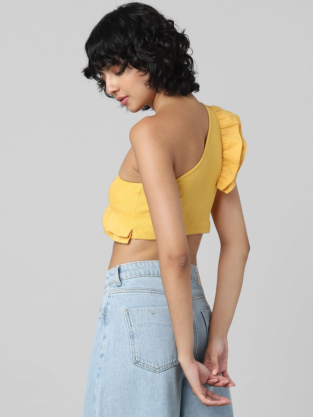Yellow One Shoulder Crop Top