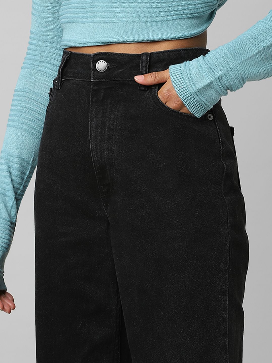 Black High Rise Wide Leg Jeans