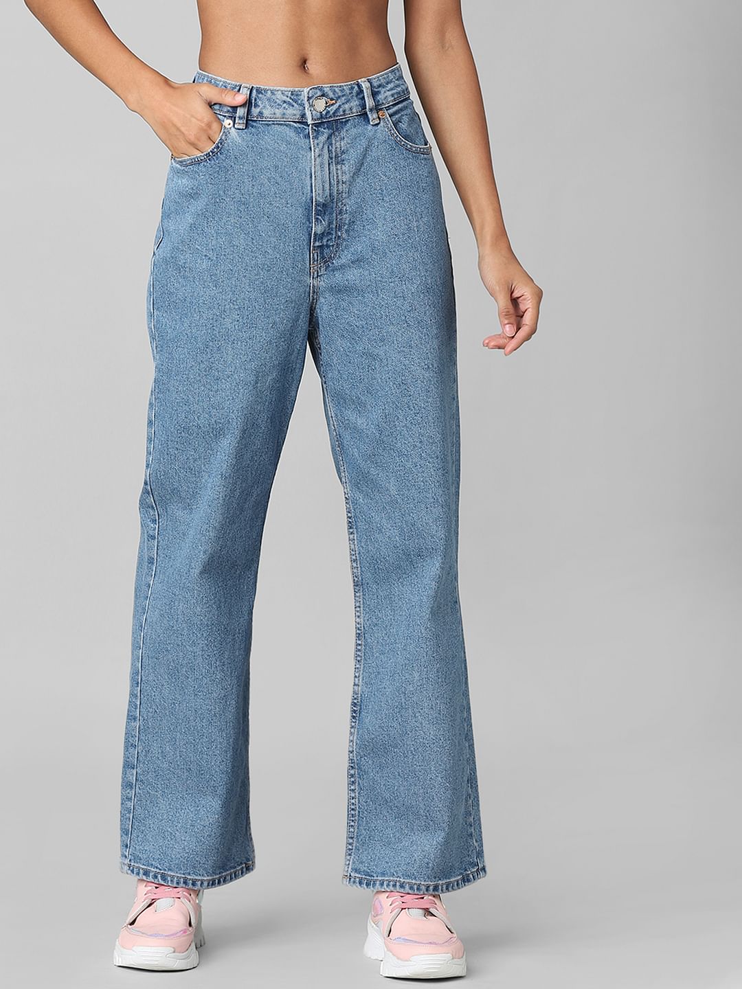 Blue High Rise Wide Leg Jeans