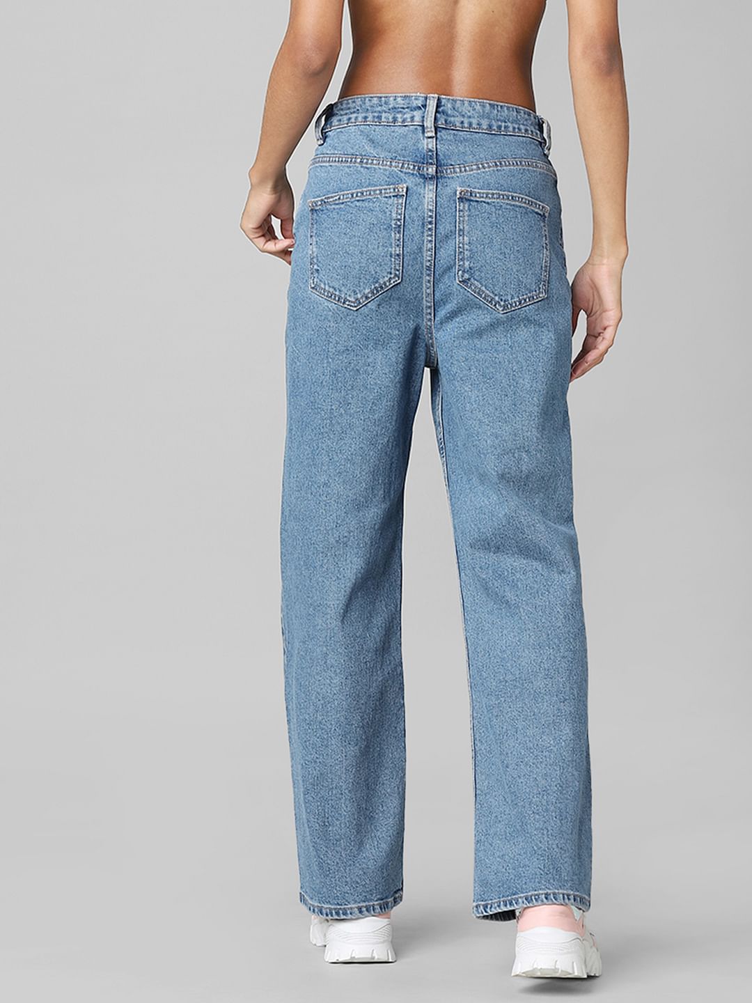 Blue High Rise Wide Leg Jeans