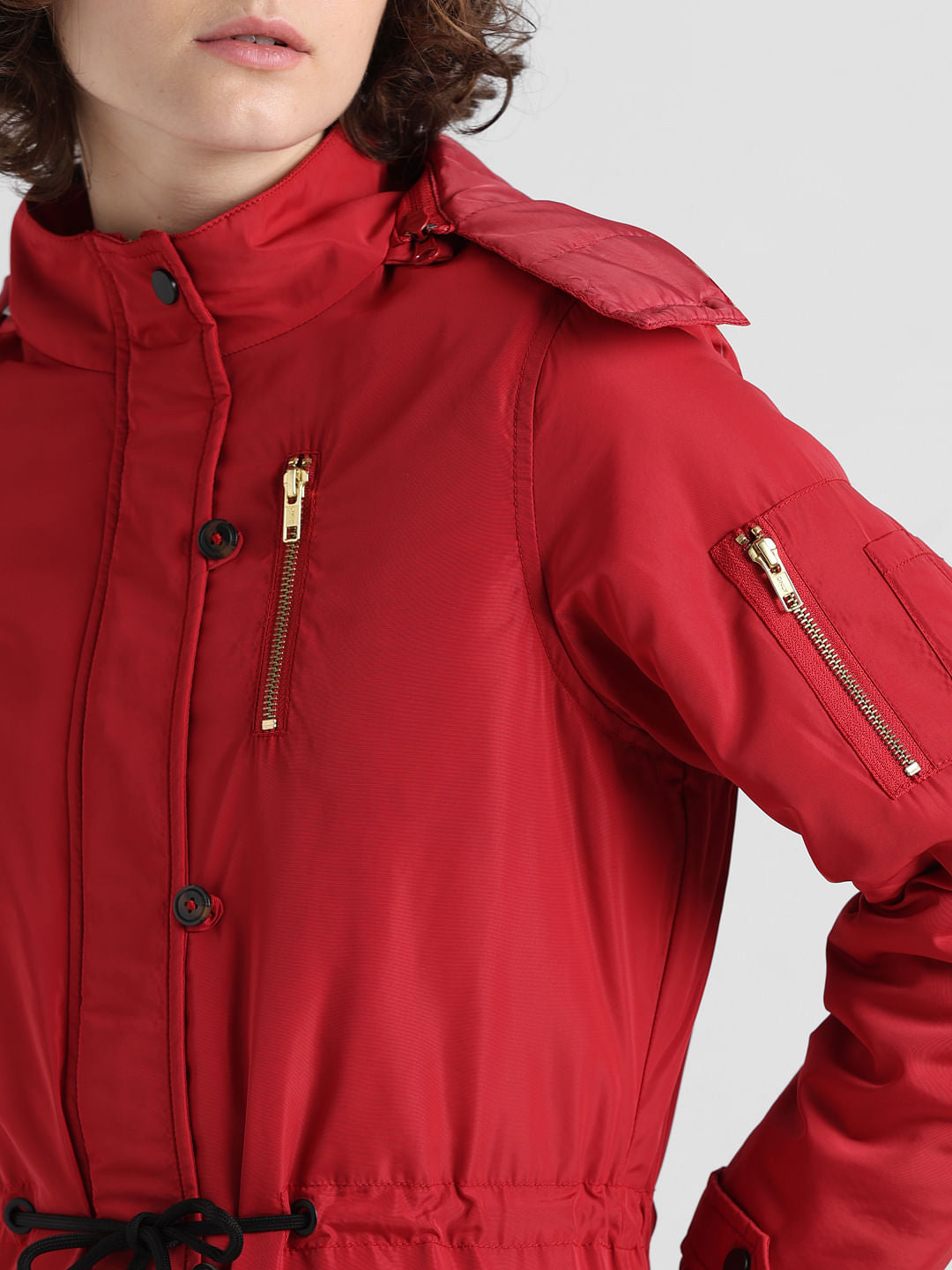 Red Faux Fur Long Parka Jacket