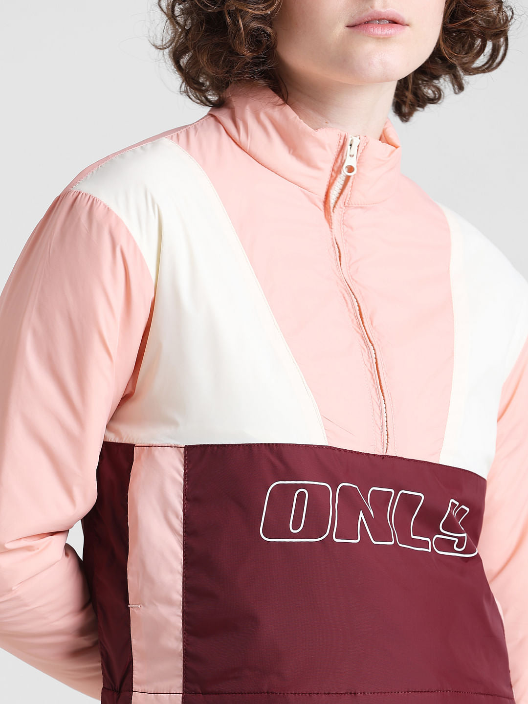 Pink Colourblocked High Neck Jacket