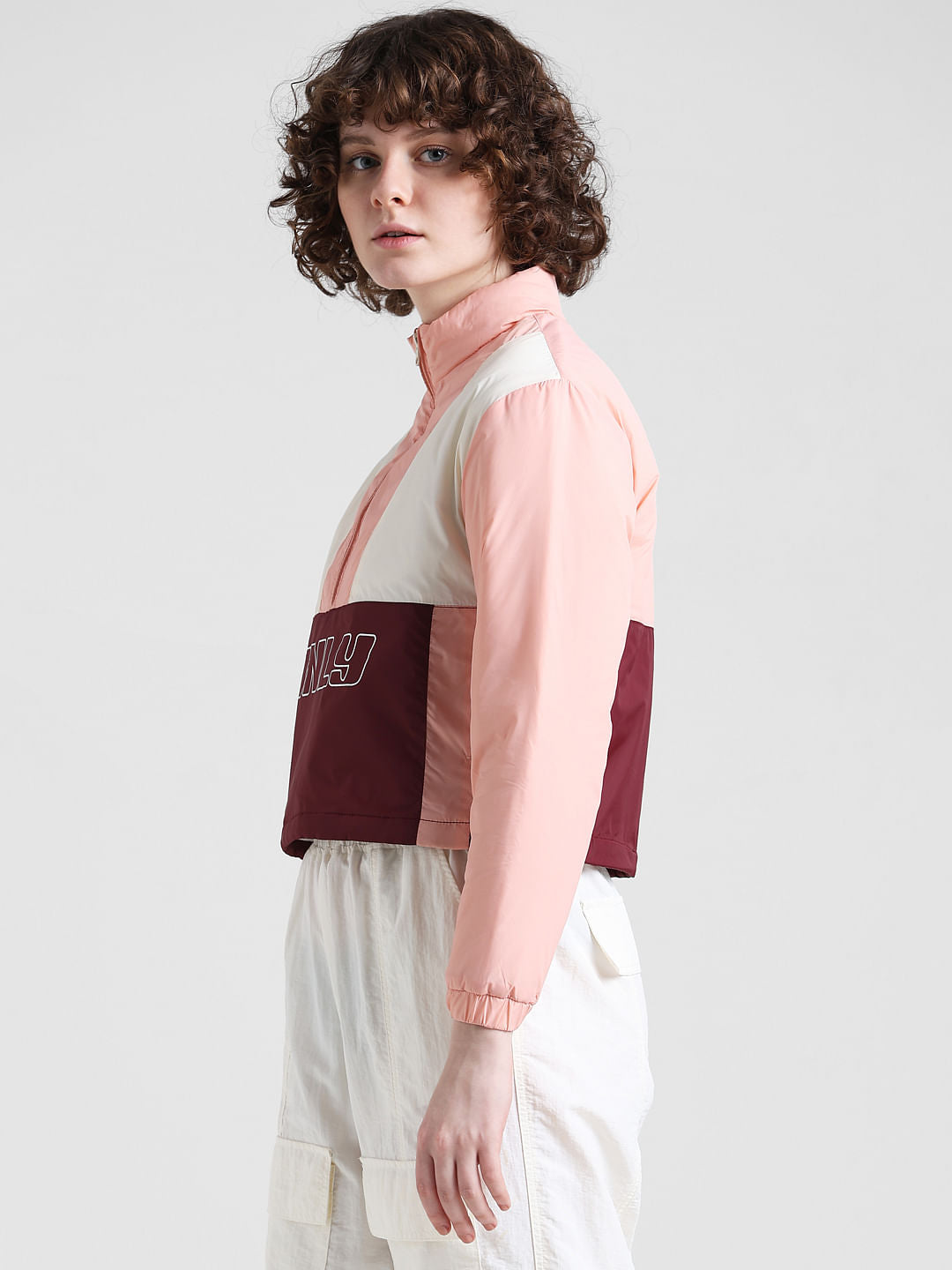 Pink Colourblocked High Neck Jacket
