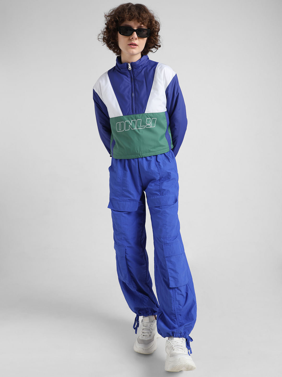 Blue Colourblocked Bomber Jacket