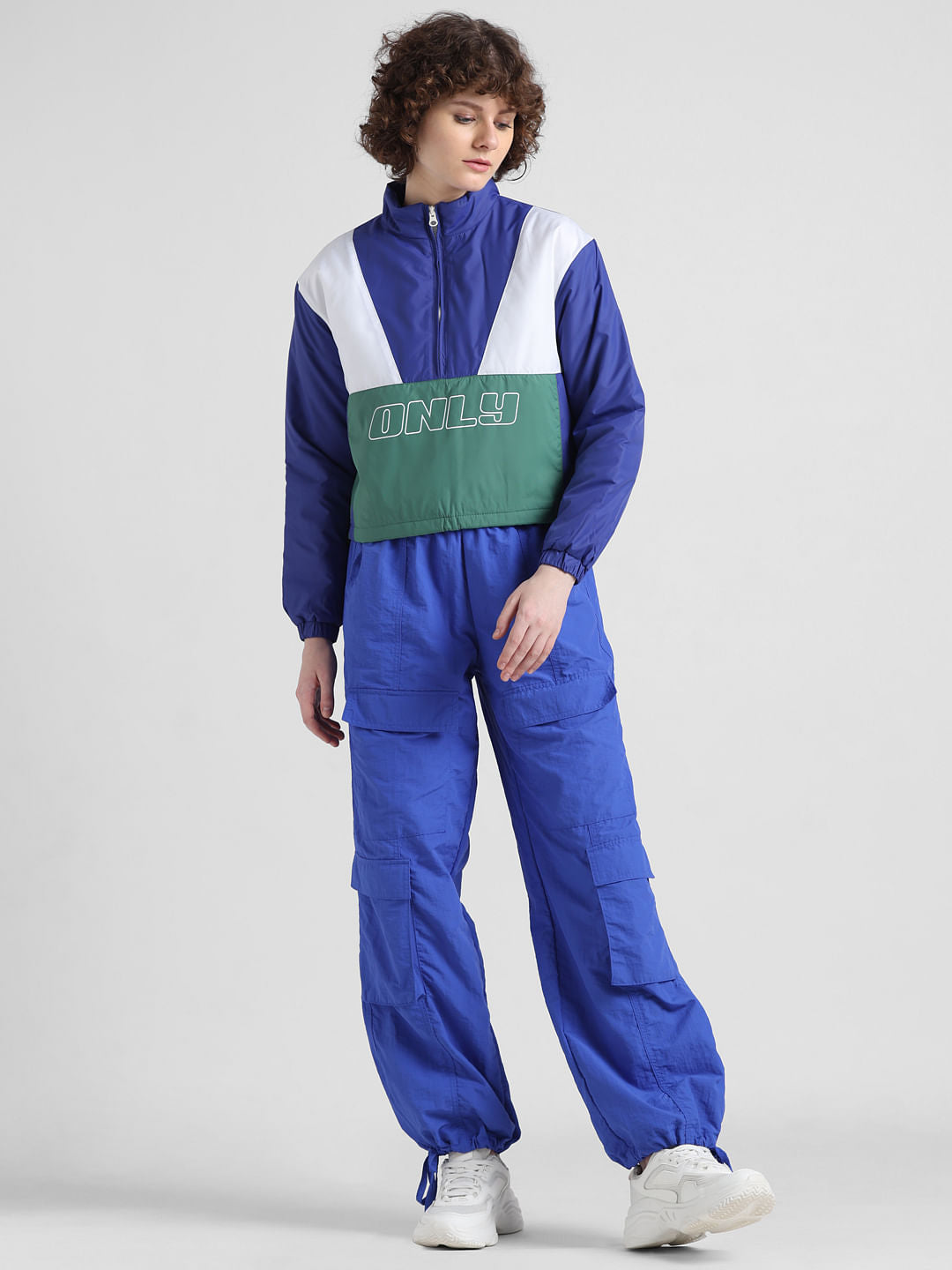 Blue Colourblocked Bomber Jacket