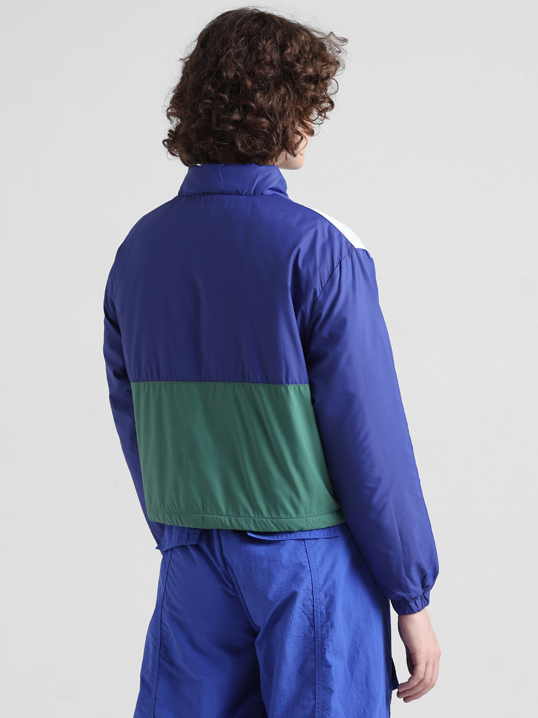Blue Colourblocked Bomber Jacket