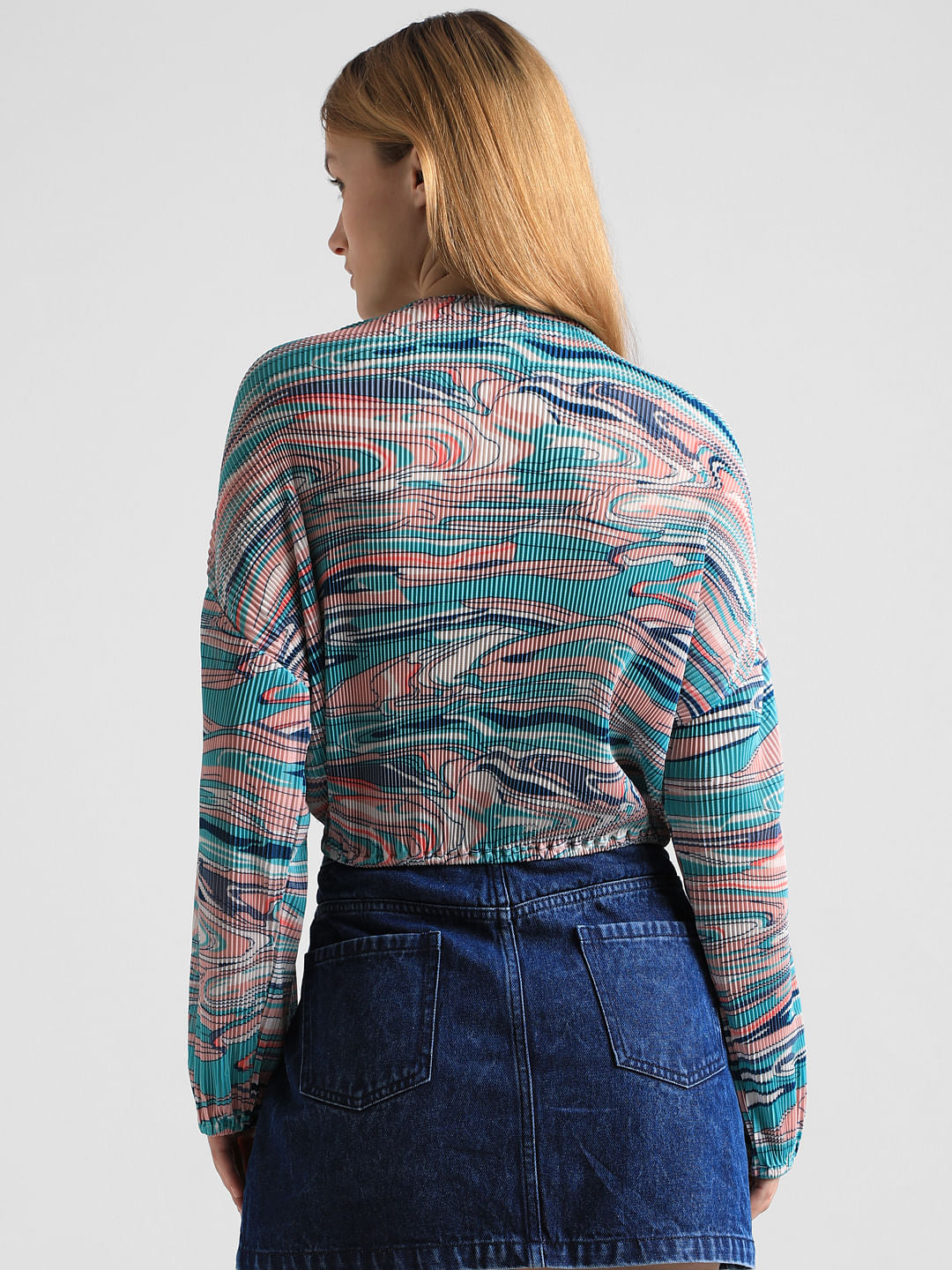 Green Printed Pleated Top