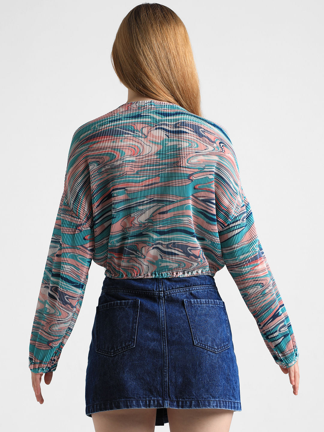 Green Printed Pleated Top