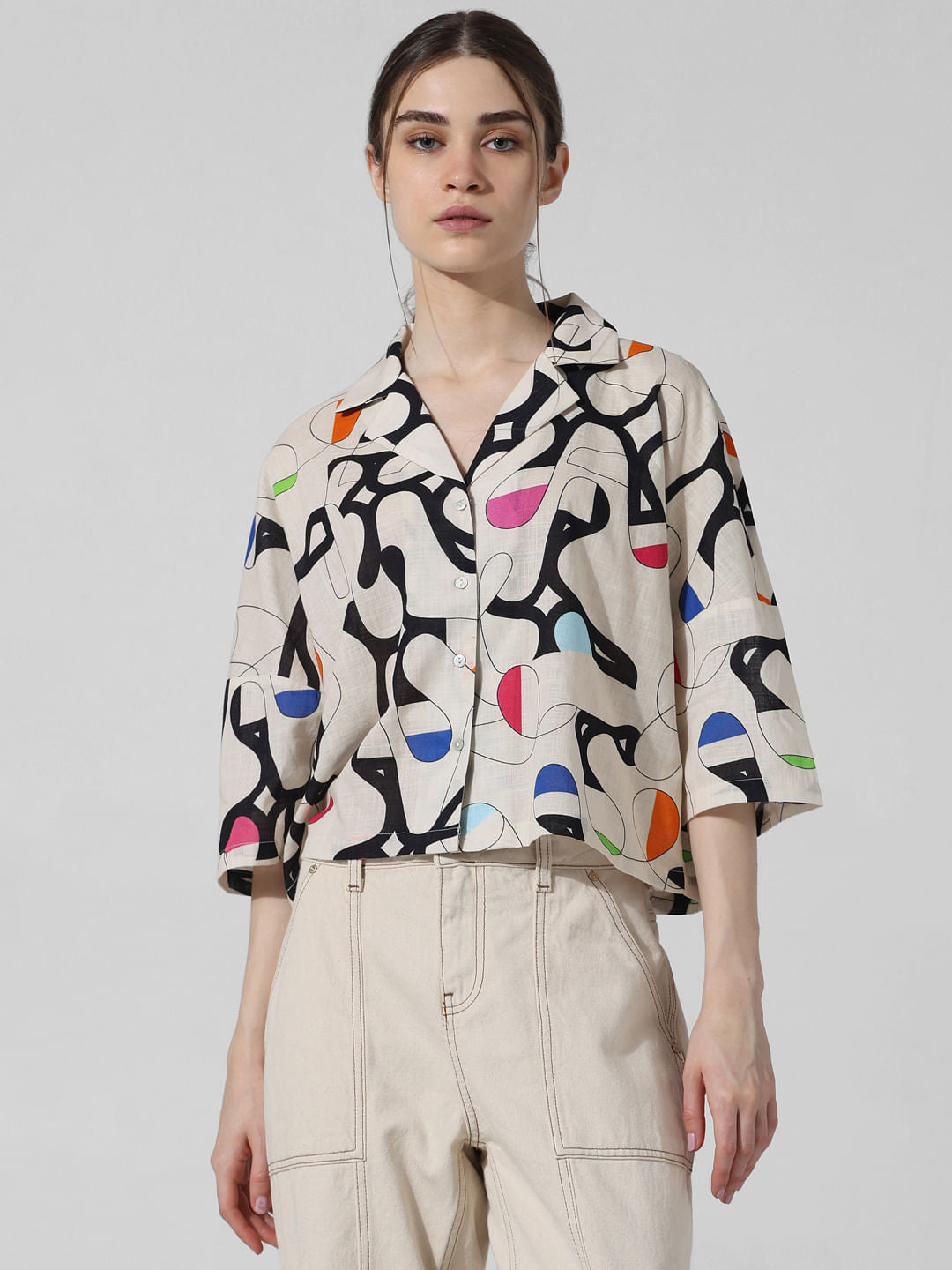 Beige Printed Cotton Shirt