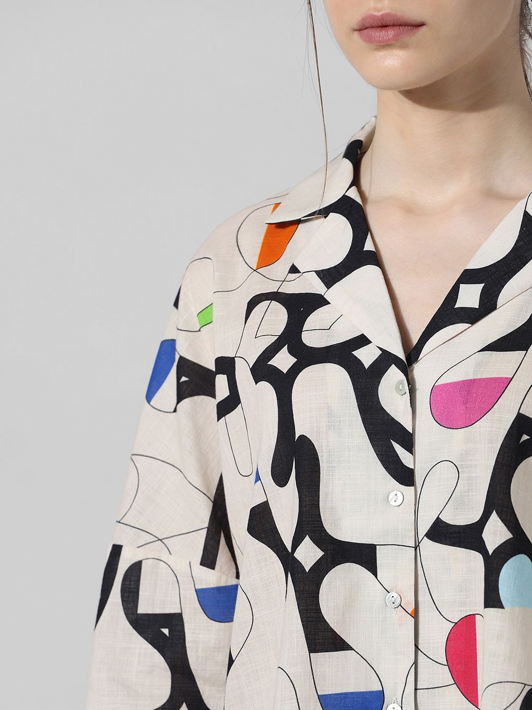 Beige Printed Cotton Shirt