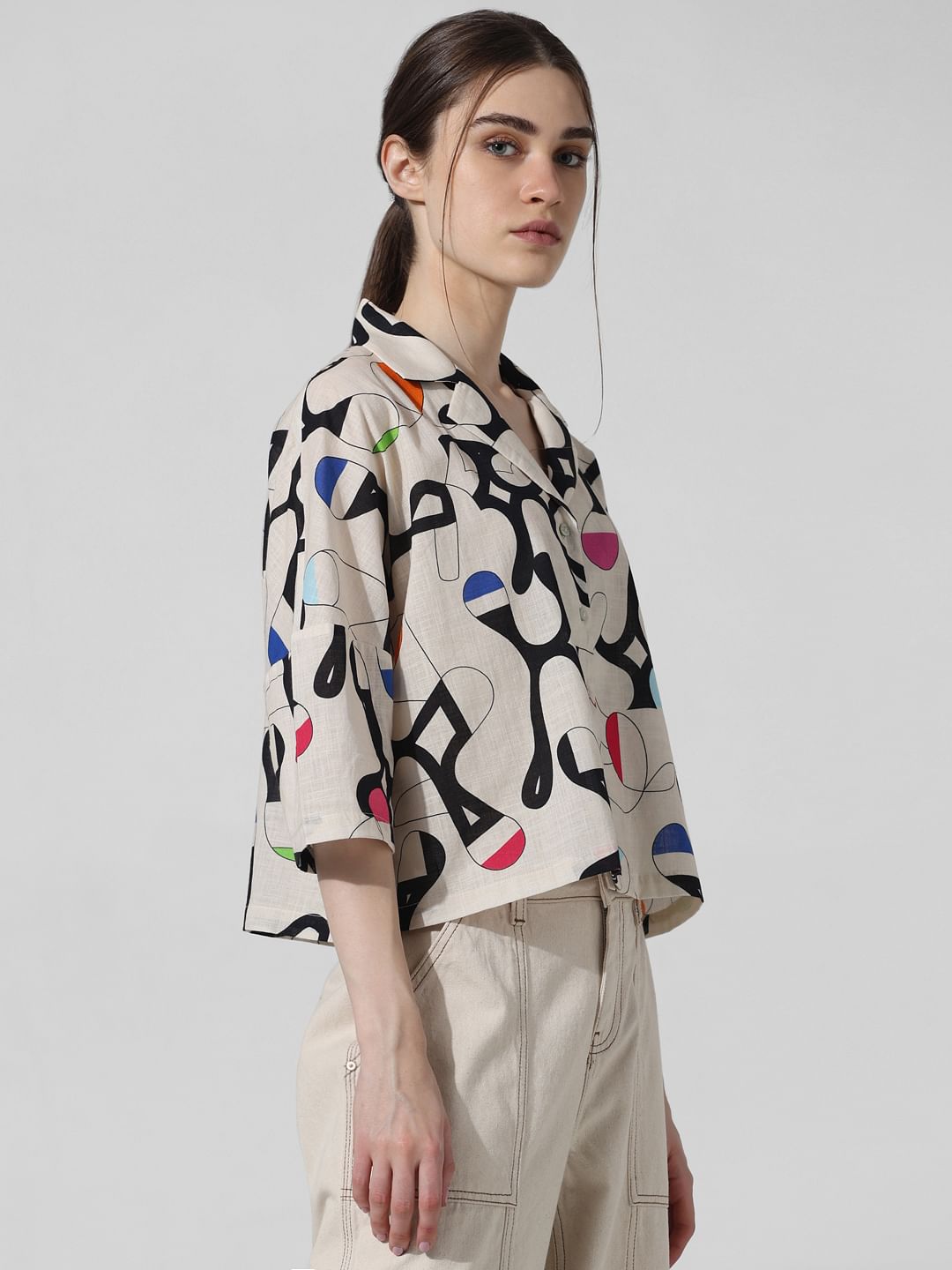 Beige Printed Cotton Shirt