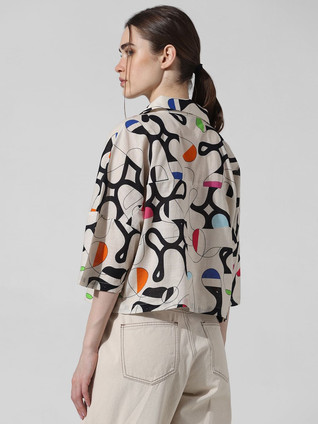 Beige Printed Cotton Shirt