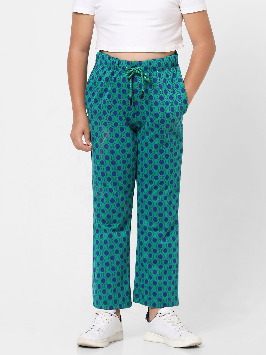 Green Mid Rise Printed Wide Leg Pants