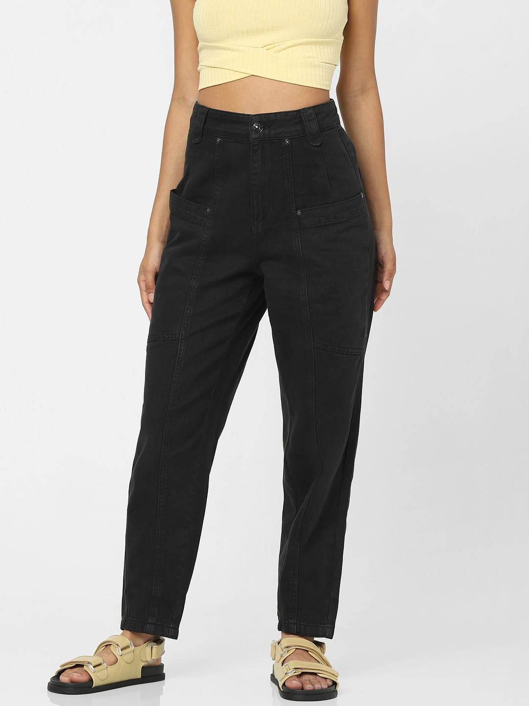 Black High Rise Carrot Fit Jeans