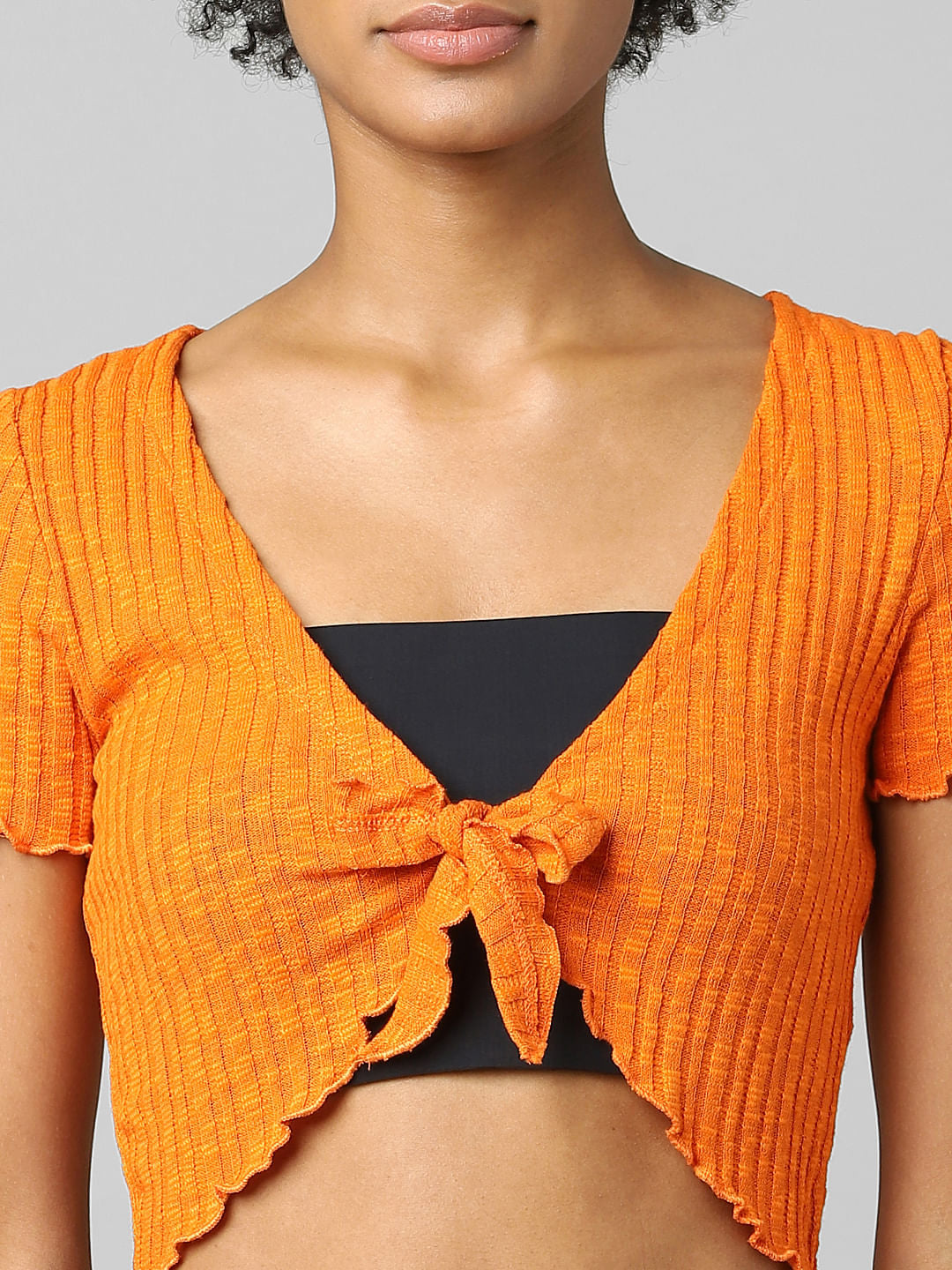 Orange Cropped Tie-Up Top