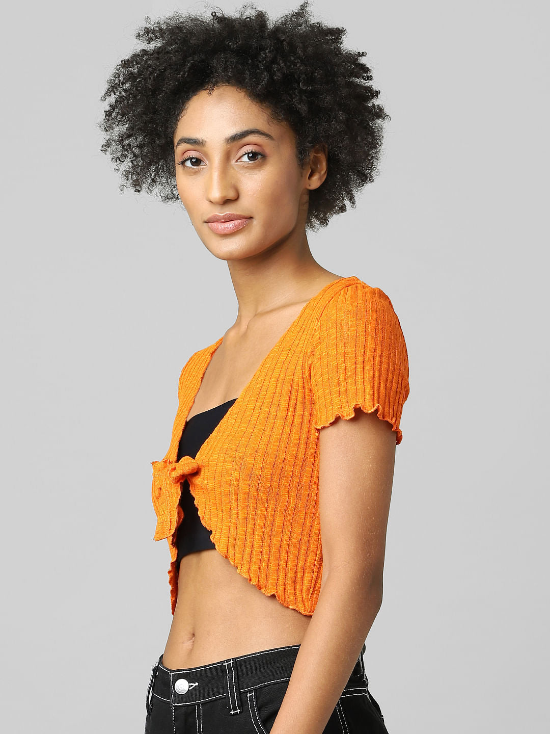 Orange Cropped Tie-Up Top