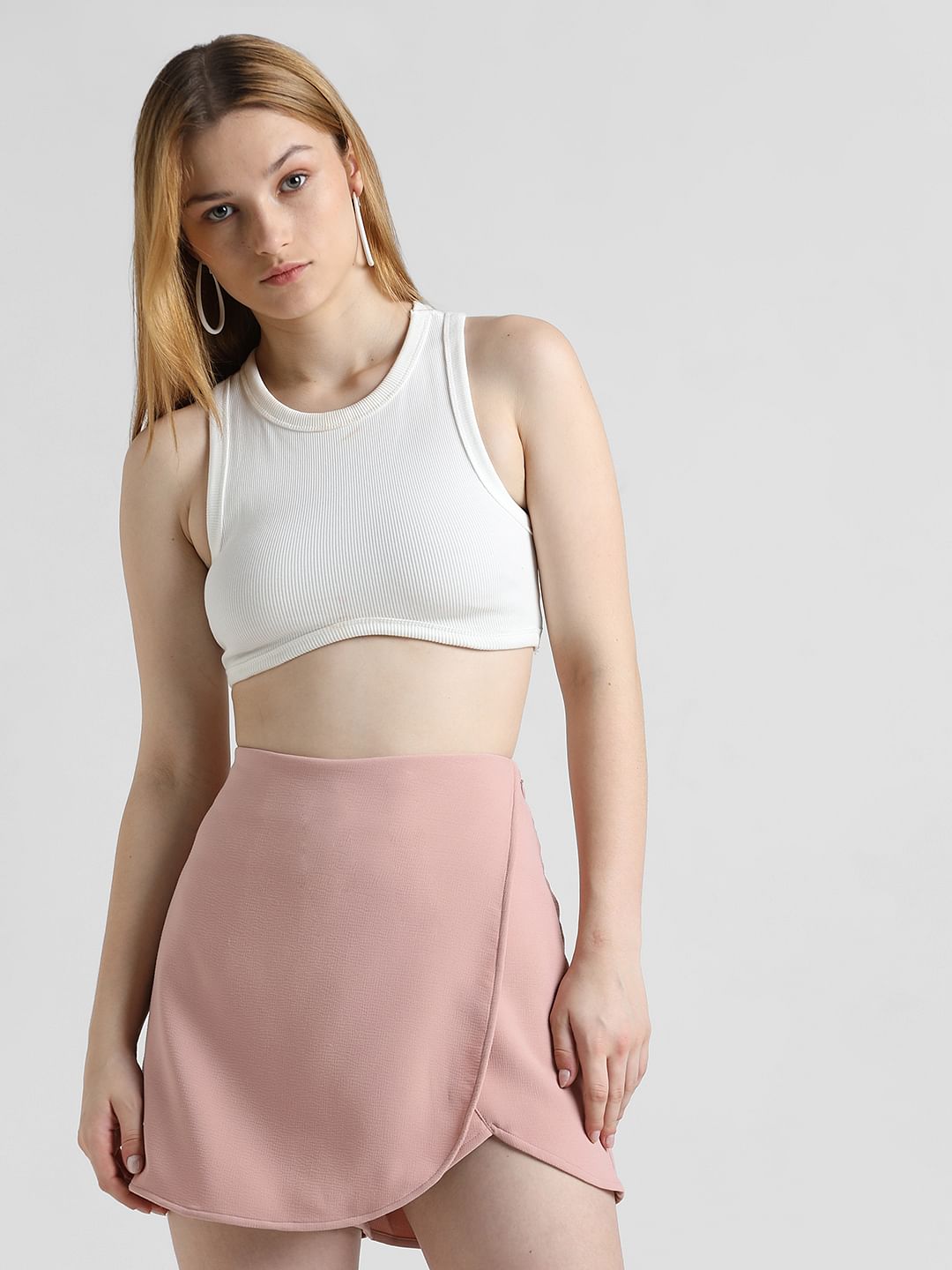 Pink High Rise Asymmetric Skorts