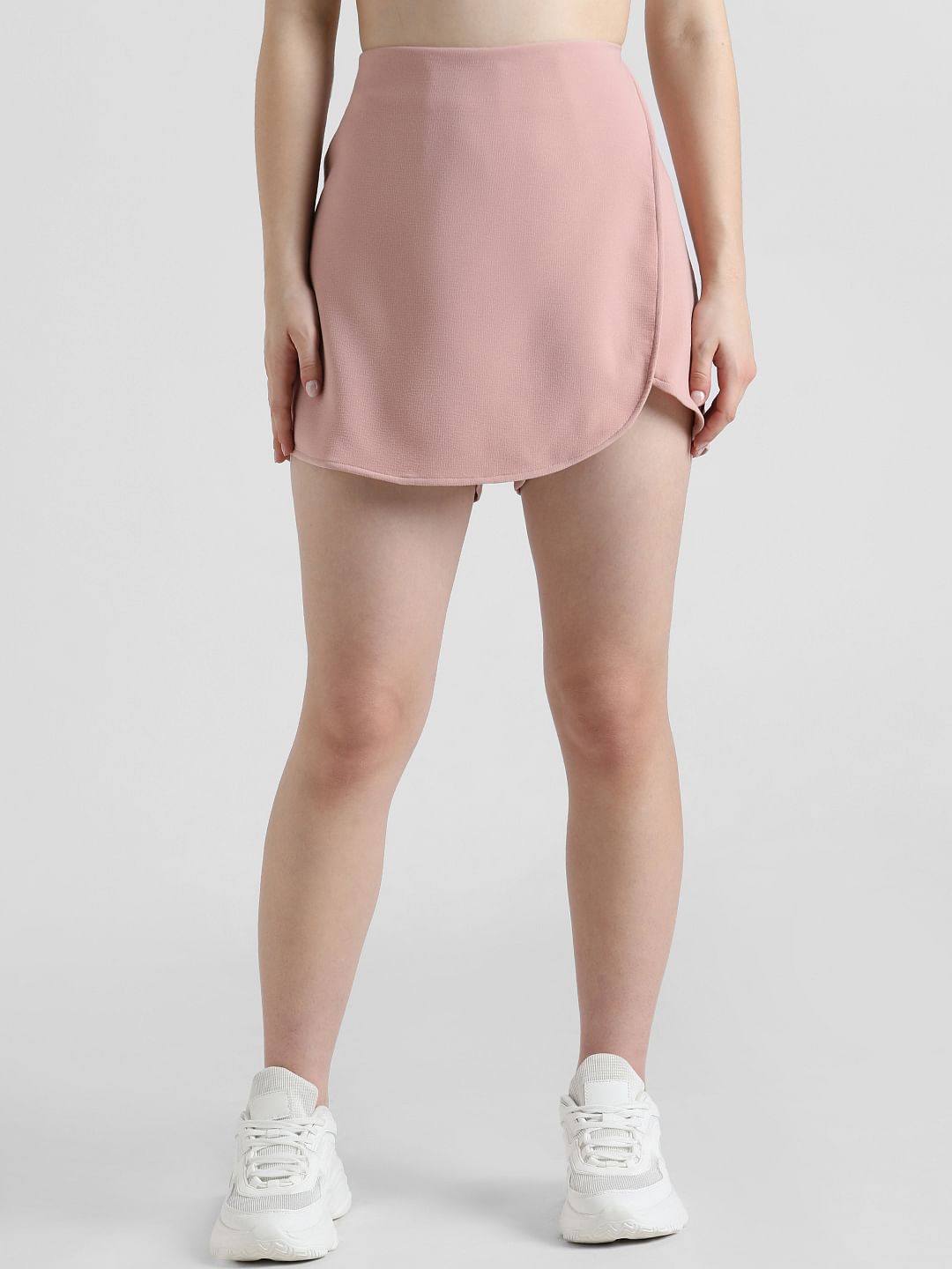 Pink High Rise Asymmetric Skorts