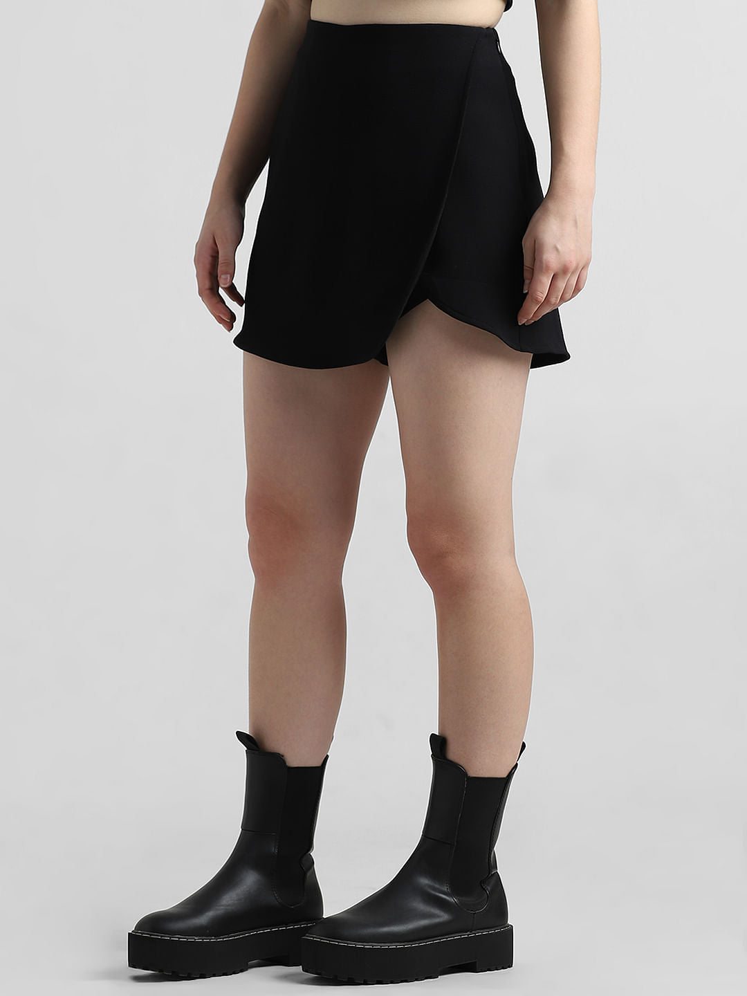 Black High Rise Asymmetric Skorts