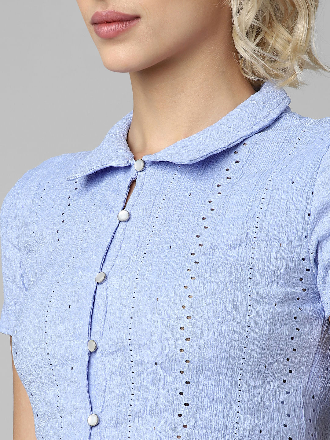 Blue Crinkled Pointelle Co-Ord Set Top