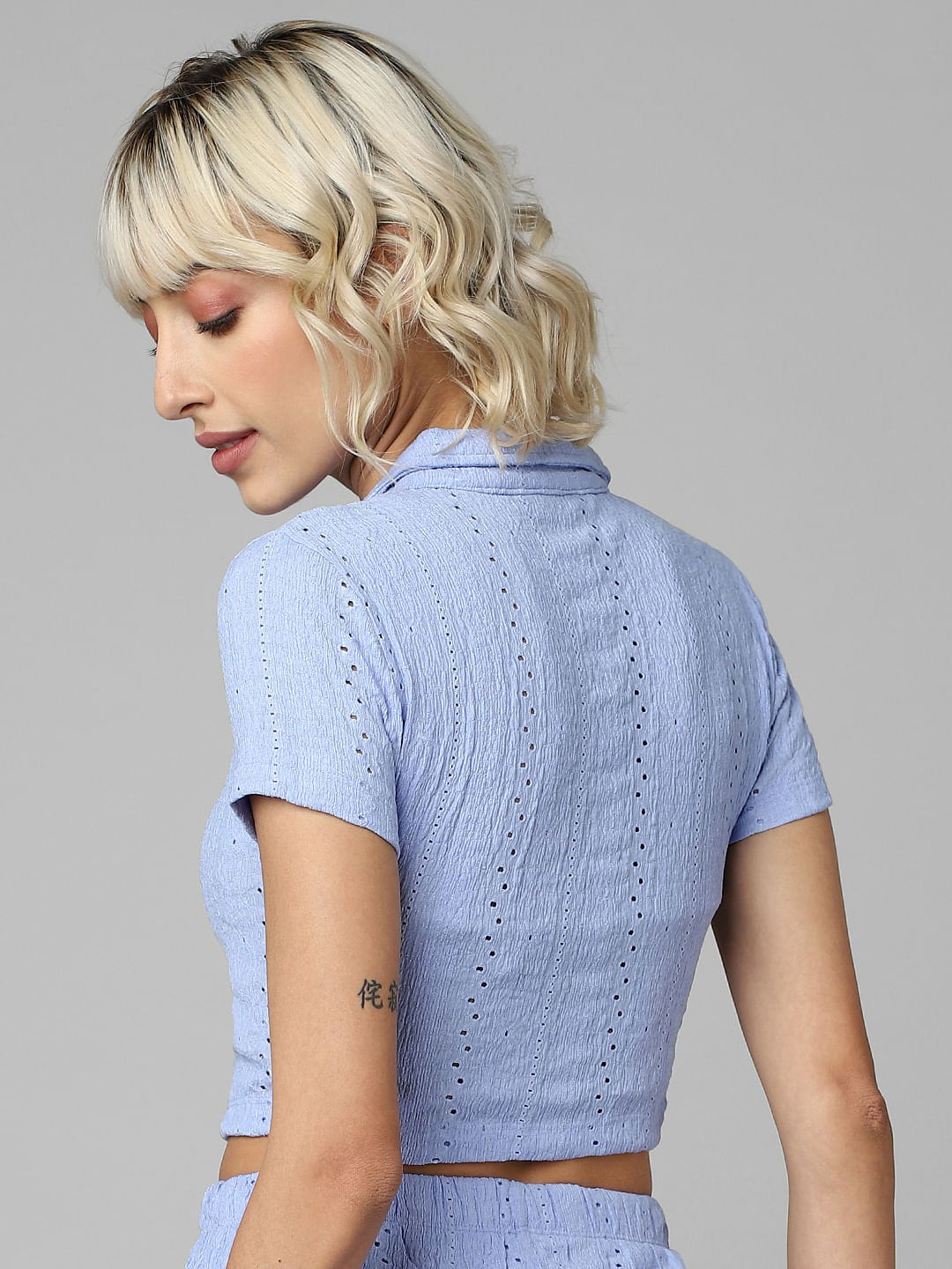 Blue Crinkled Pointelle Co-Ord Set Top