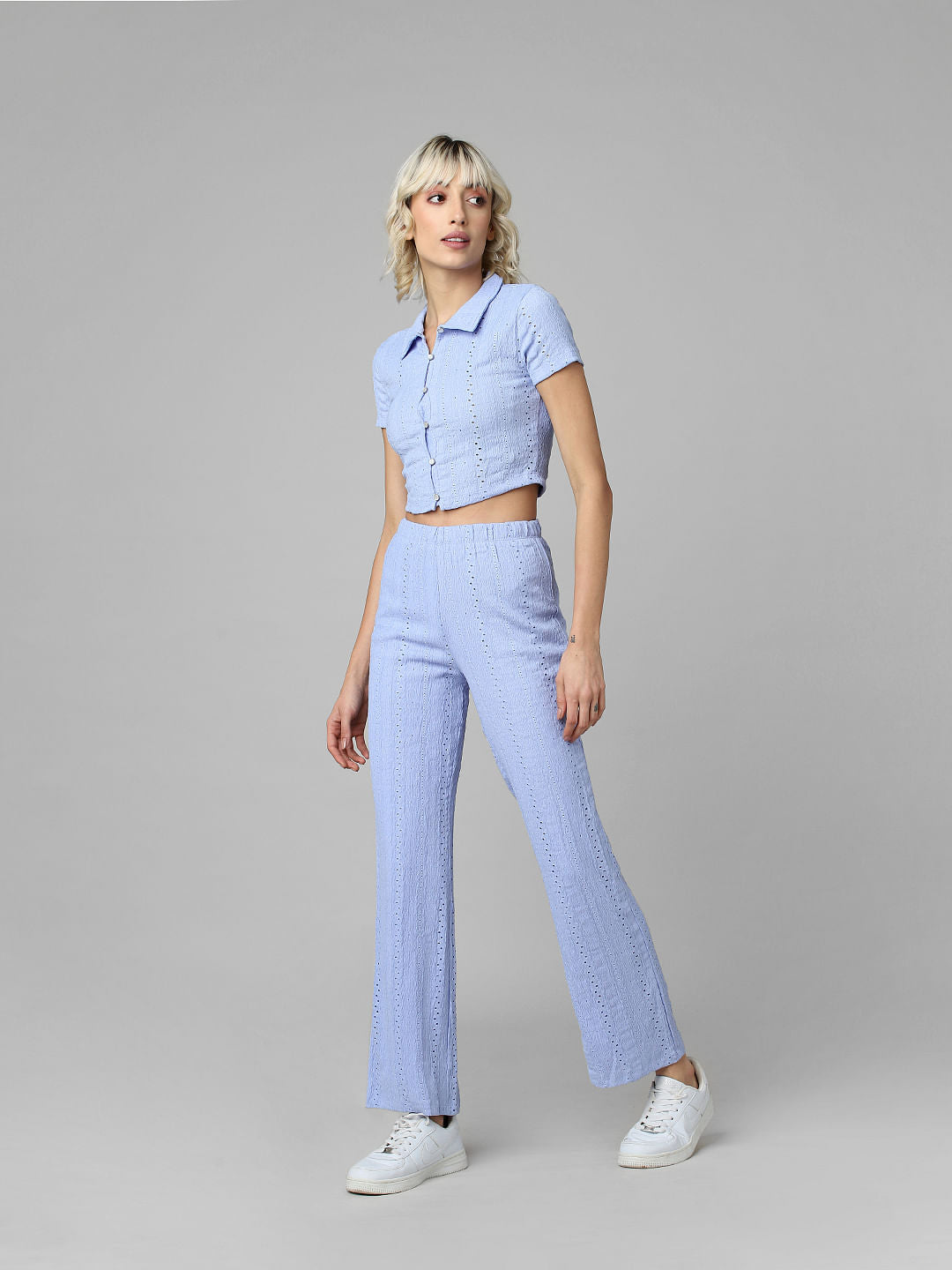 Blue Crinkled Pointelle Co-Ord Set Top