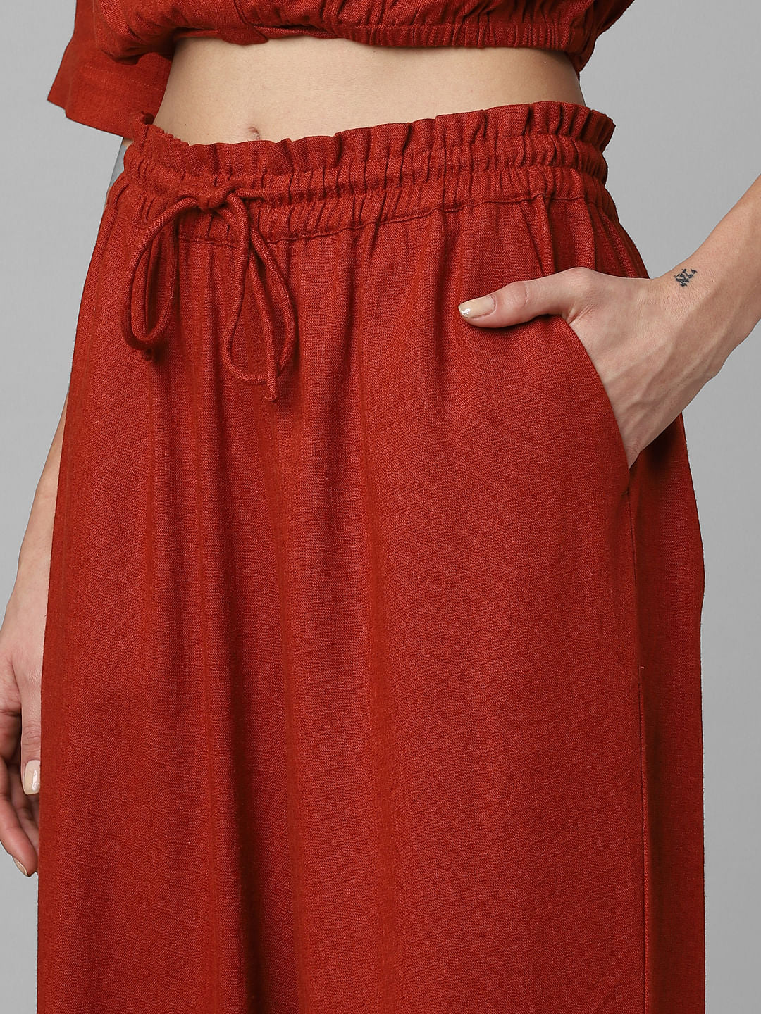 Rust Red Mid Rise Drawstring Co-Ord Pants