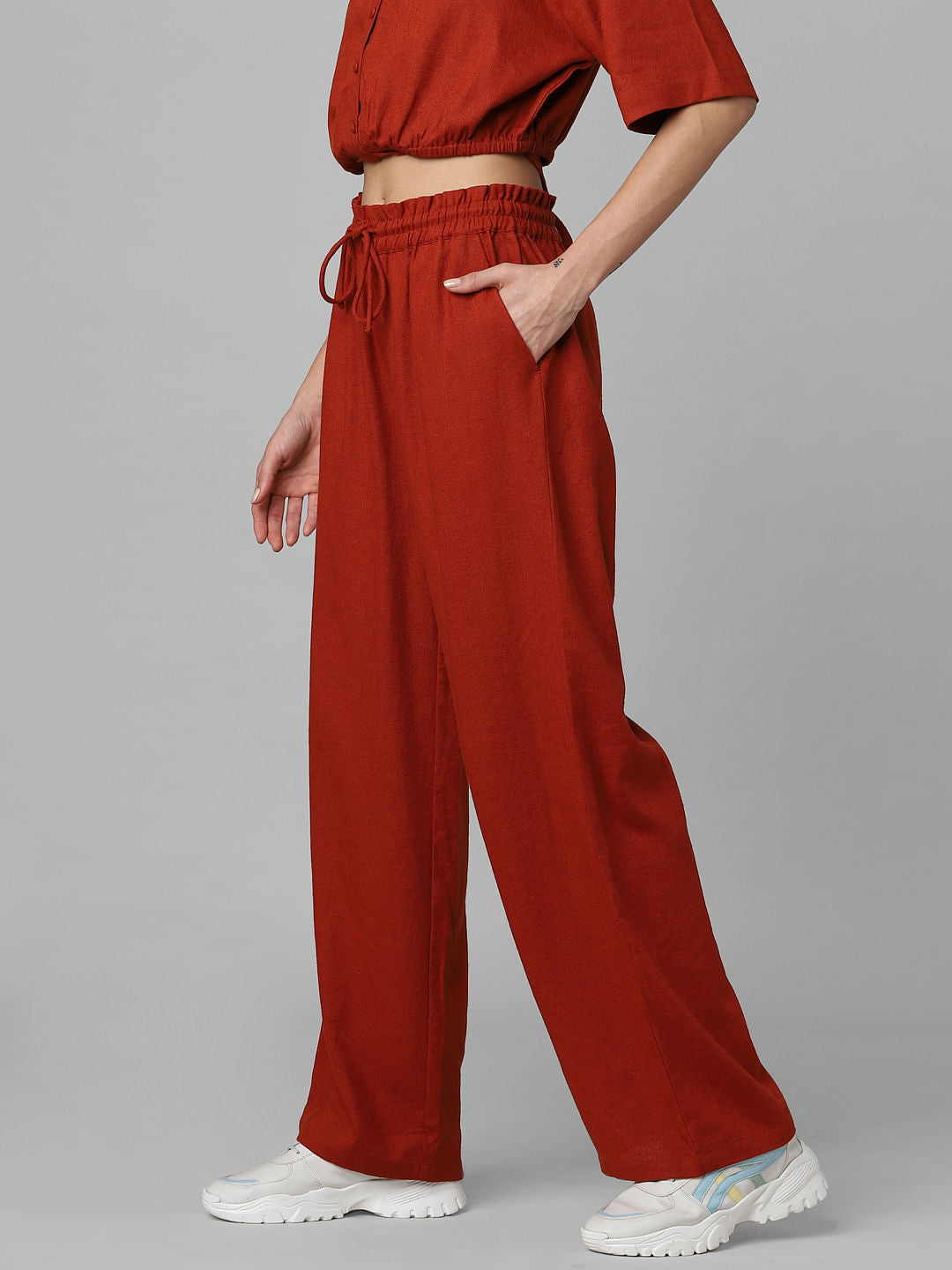 Rust Red Mid Rise Drawstring Co-Ord Pants