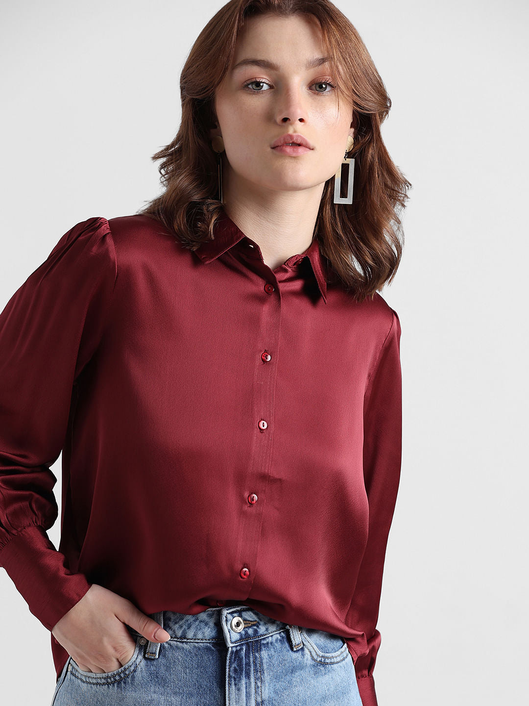 Maroon Satin Shirt