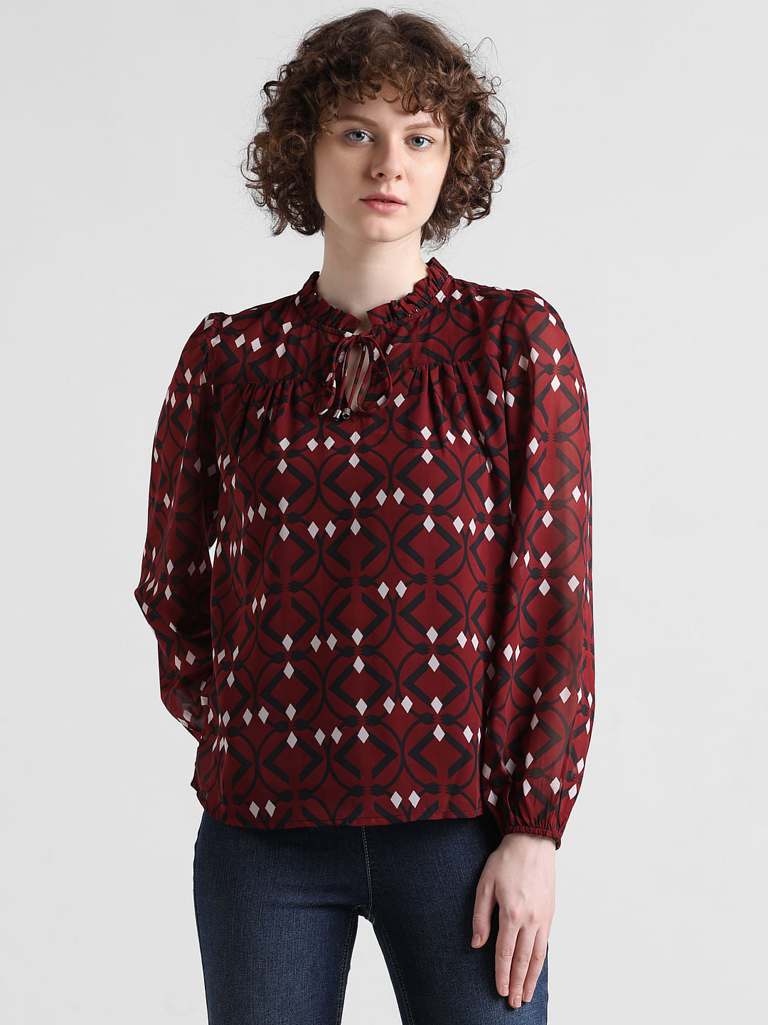 Red Printed Chiffon Top