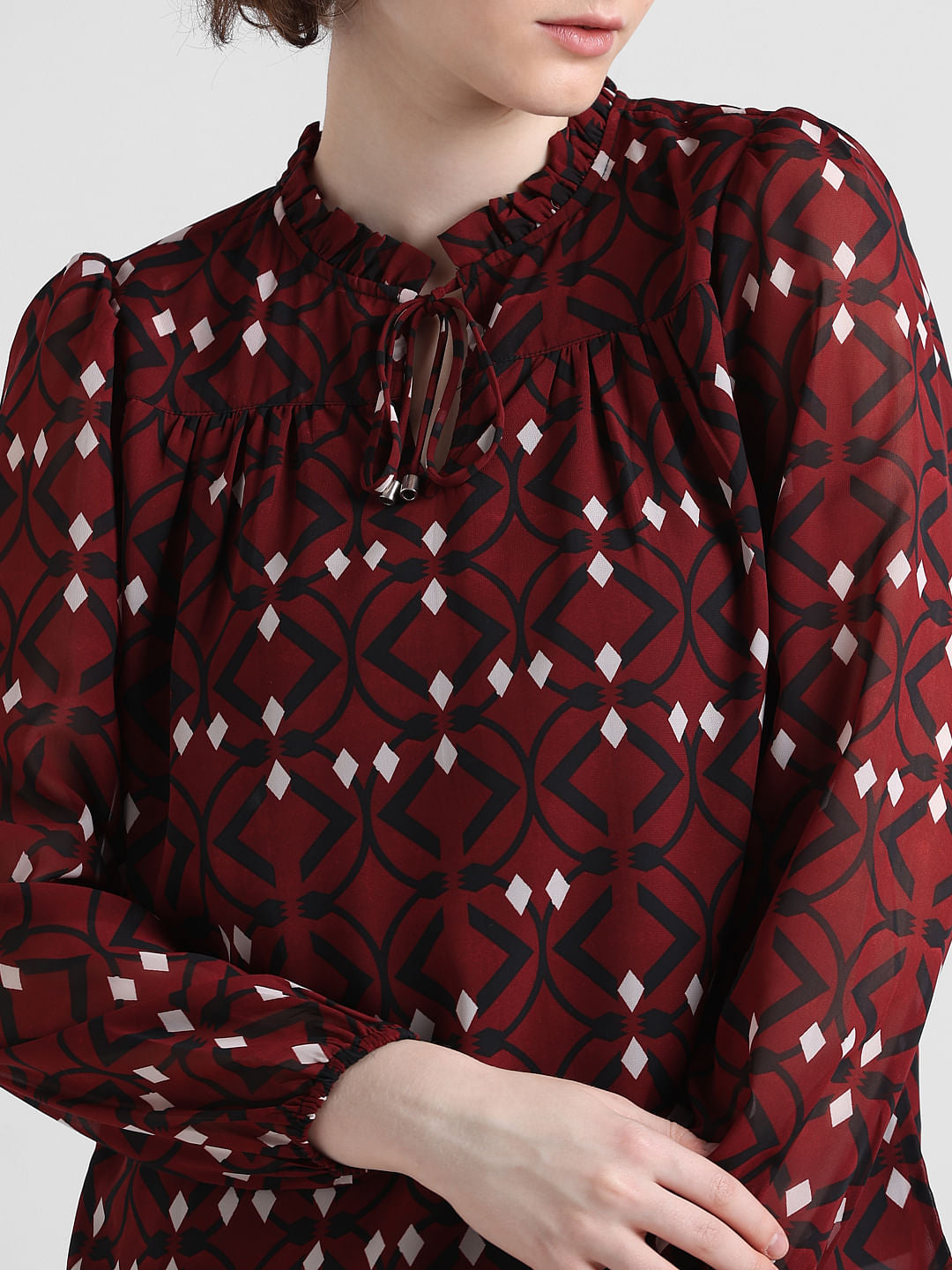Red Printed Chiffon Top