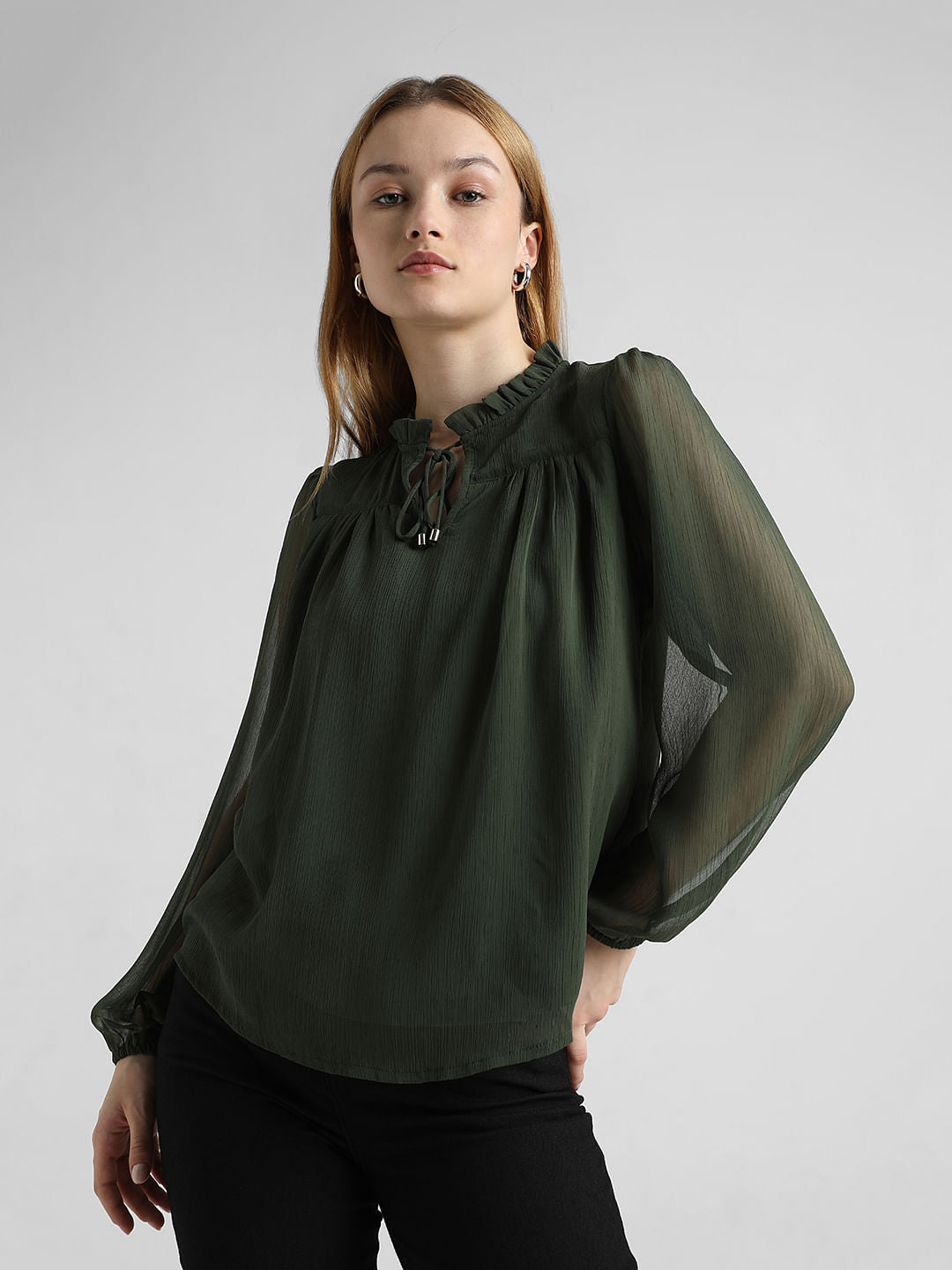 Dark Green Chiffon Tie-Up Top