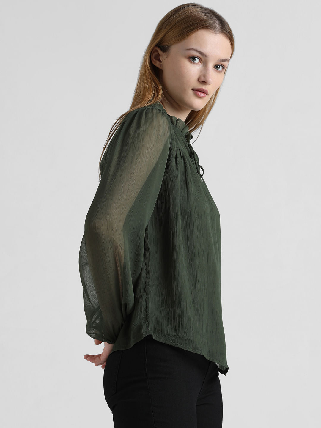 Dark Green Chiffon Tie-Up Top