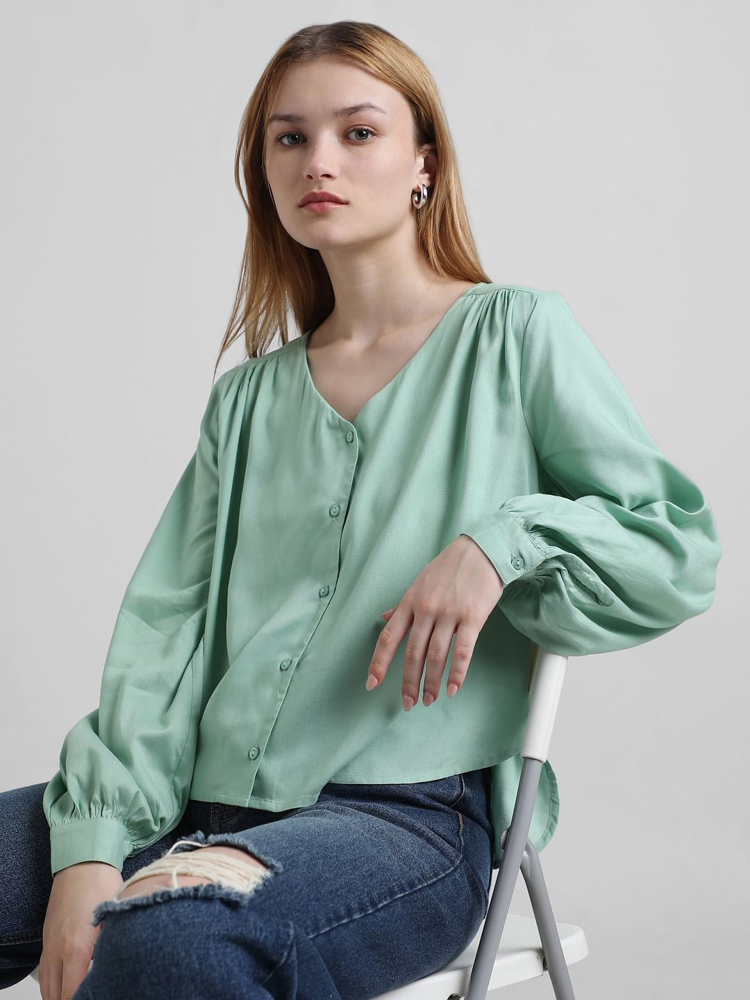 Green V-Neck Top