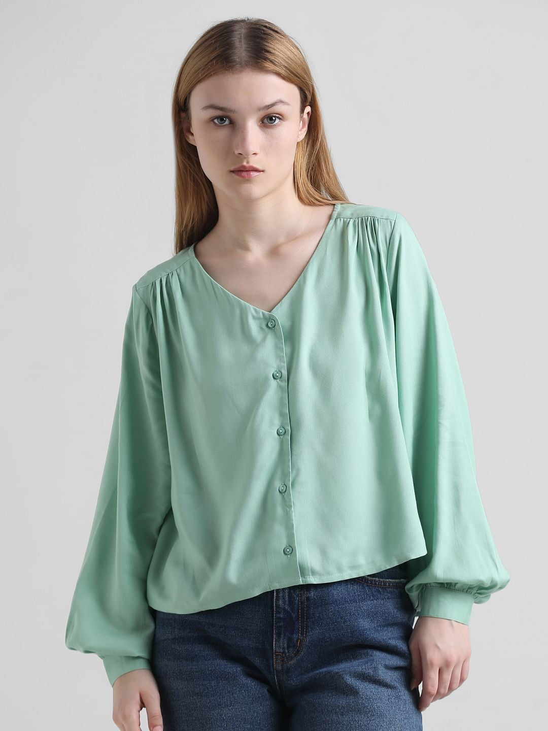 Green V-Neck Top