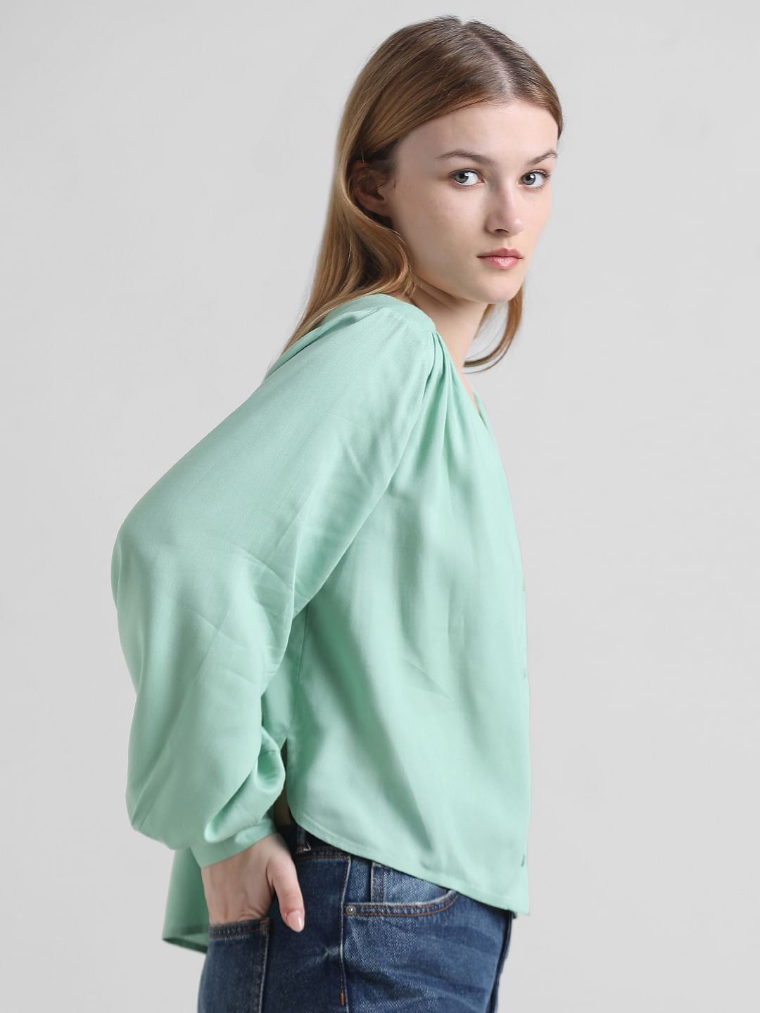 Green V-Neck Top