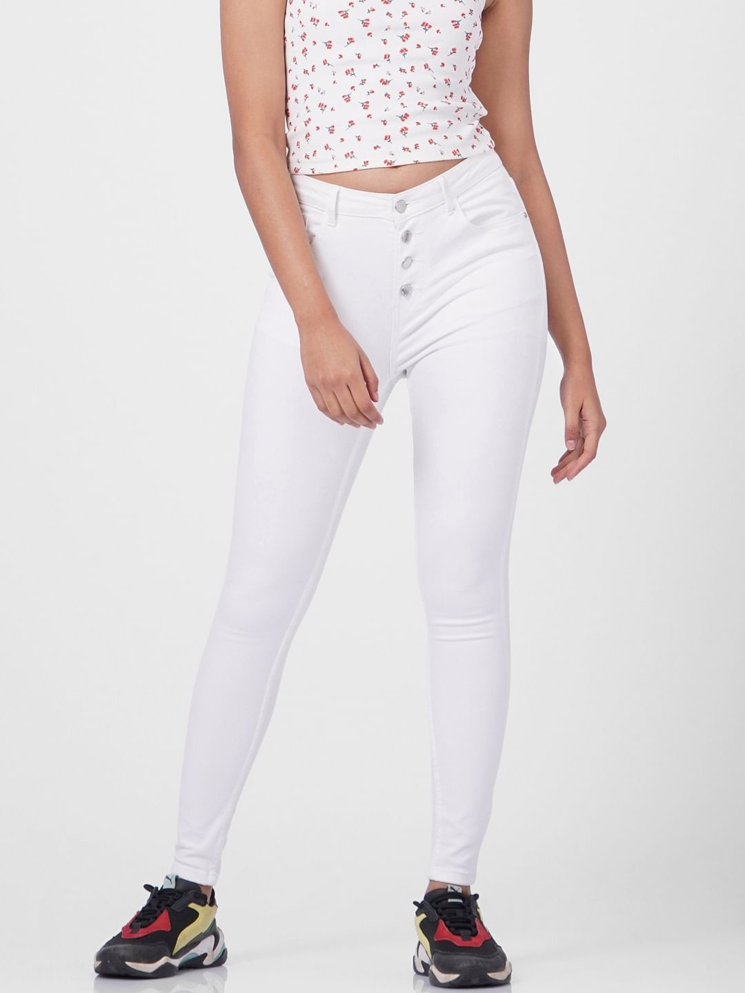 White High Rise Skinny Jeans
