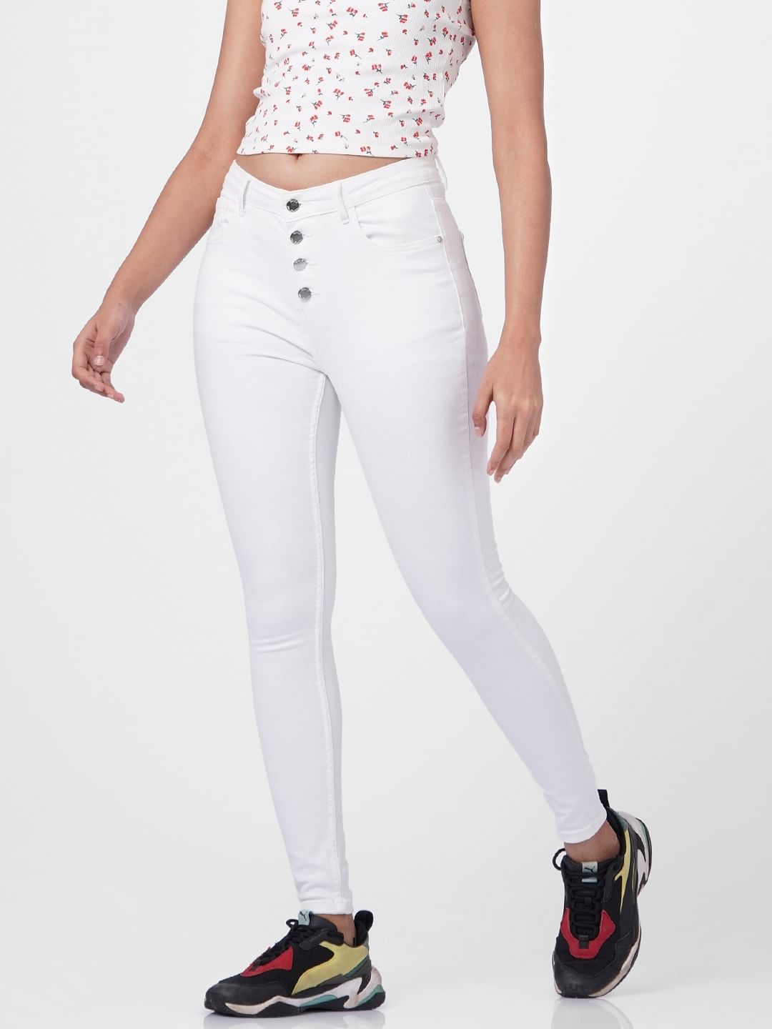 White High Rise Skinny Jeans