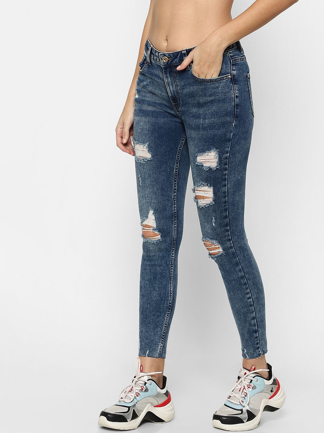 Blue High Rise Ripped Skinny Jeans