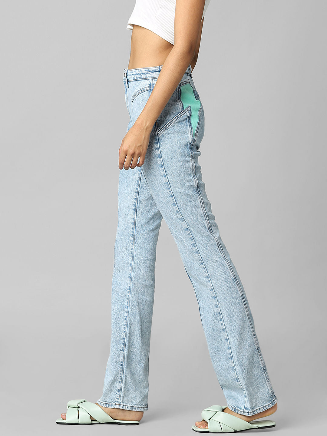 Blue High Rise Lightning Patch Flared Jeans
