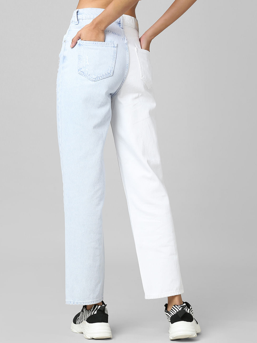 Blue High Rise Colourblocked Straight Fit Jeans